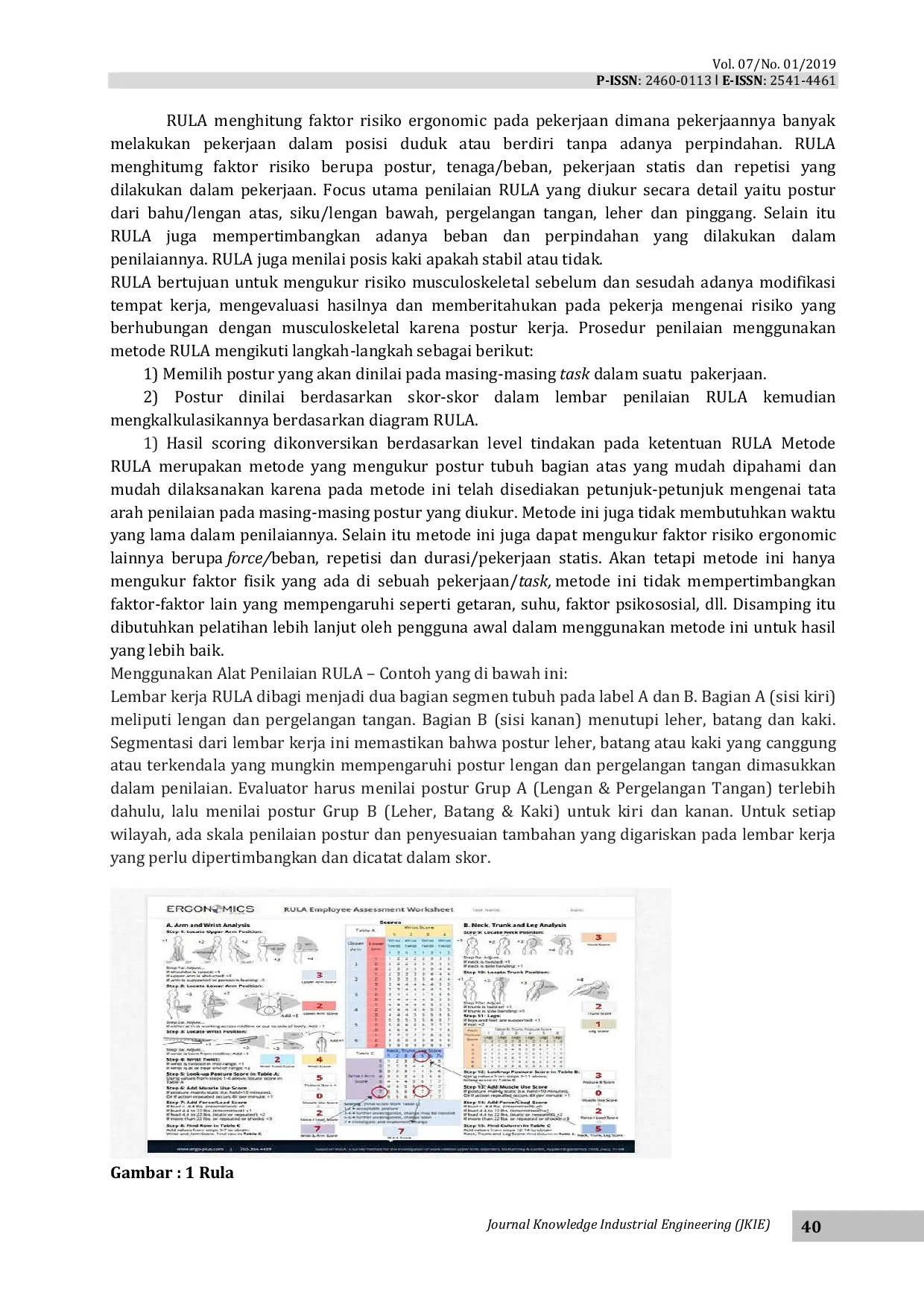 JURIS Analisa Keluhan Musculoskeletal Pada Postur Tubuh Pekerja Penyerut Kayu Di Mebel Ud Setia Usaha Dengan Menggunakan Metode Rapid Upper Limb Assessment