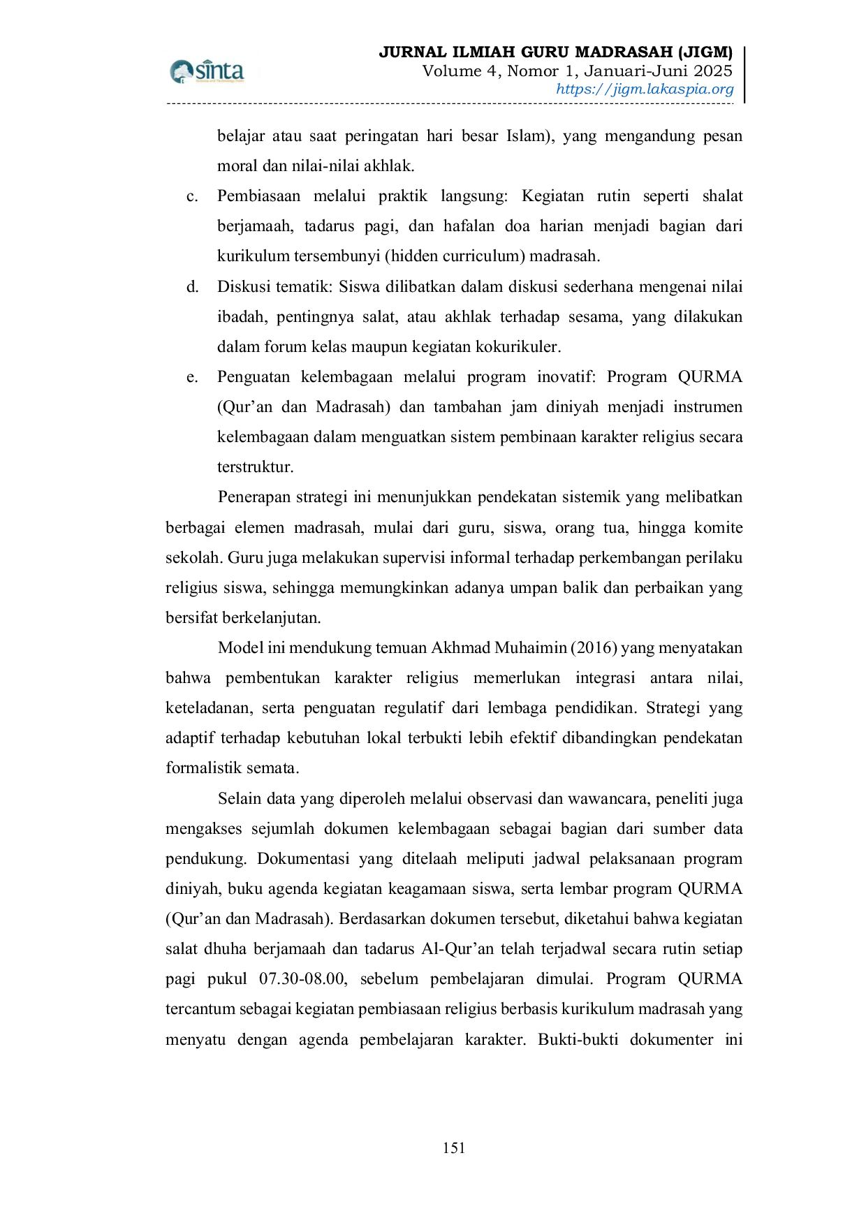 JURIS Pembinaan Karakter Religius pada Peserta Didik di MIN 10 Kota Banda Aceh