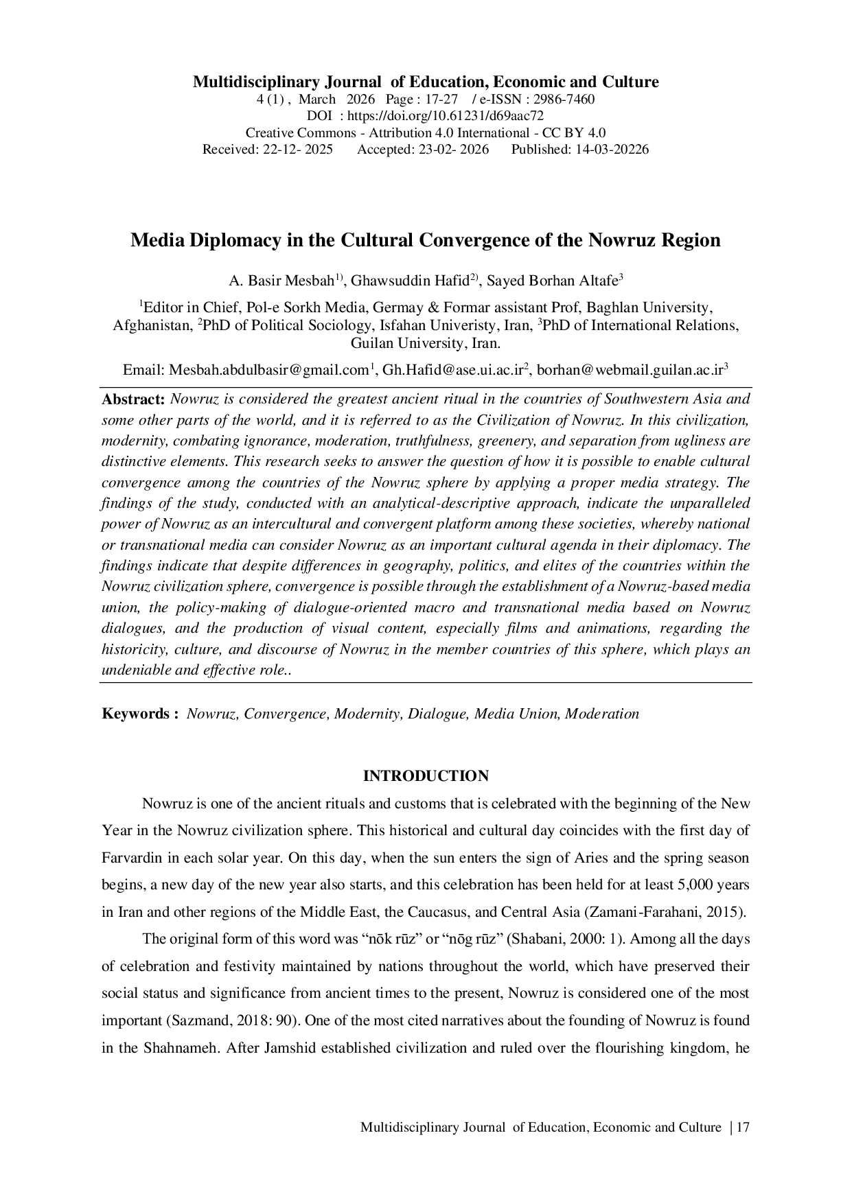 JURIS Media Diplomacy in the Cultural Convergence of the Nowruz Region