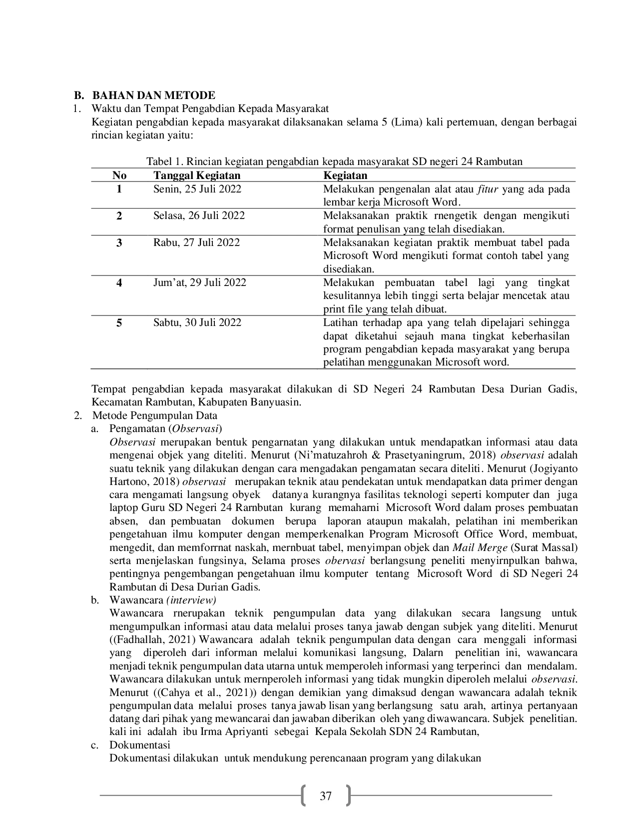 JURIS Pelatihan Microsoft Office Word pada Guru SD Negeri 24 Rambutan