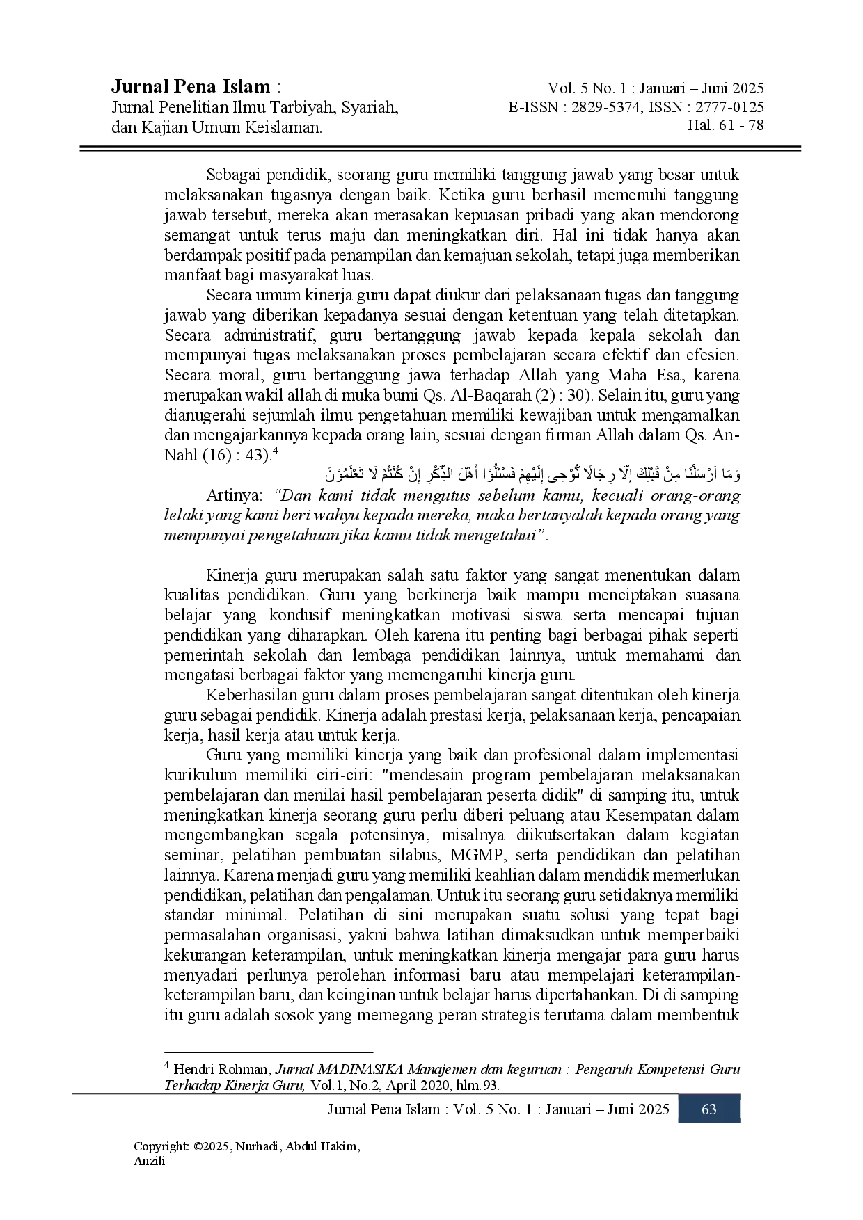 juris PENGARUH PELATIHAN TERHADAP KINERJA GURU Studi Kasus di Sekolah Menengah Pertama Islam Nurul Fikri Boarding School Serang