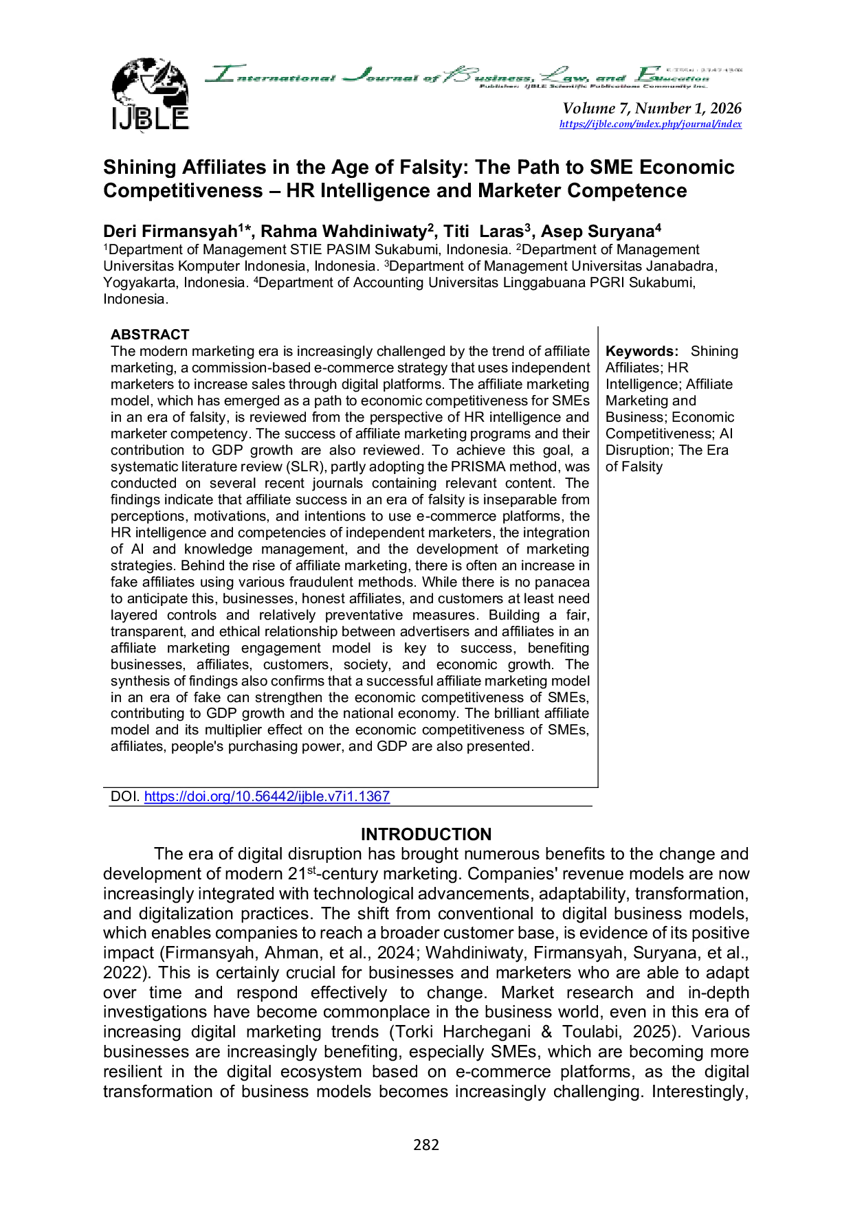 JURIS Shining Affiliates in the Age of Falsity The Path to SME Economic Competitiveness HR Intelligence and Marketer Competence