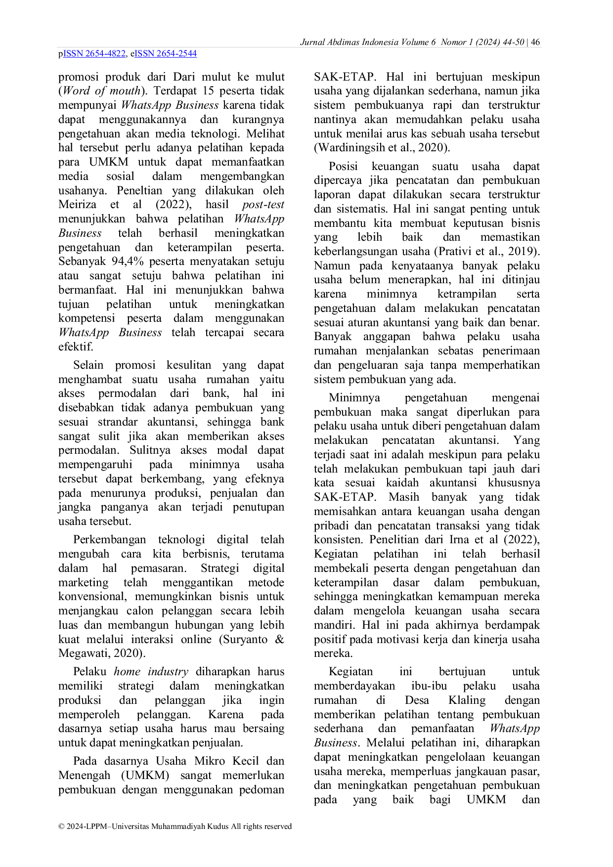 JURIS Pelatihan Pembukuan dan Optimalisasi WhatsApp Business dalam Meningkatkan Pengetahuan Pelaku Industri Rumahan