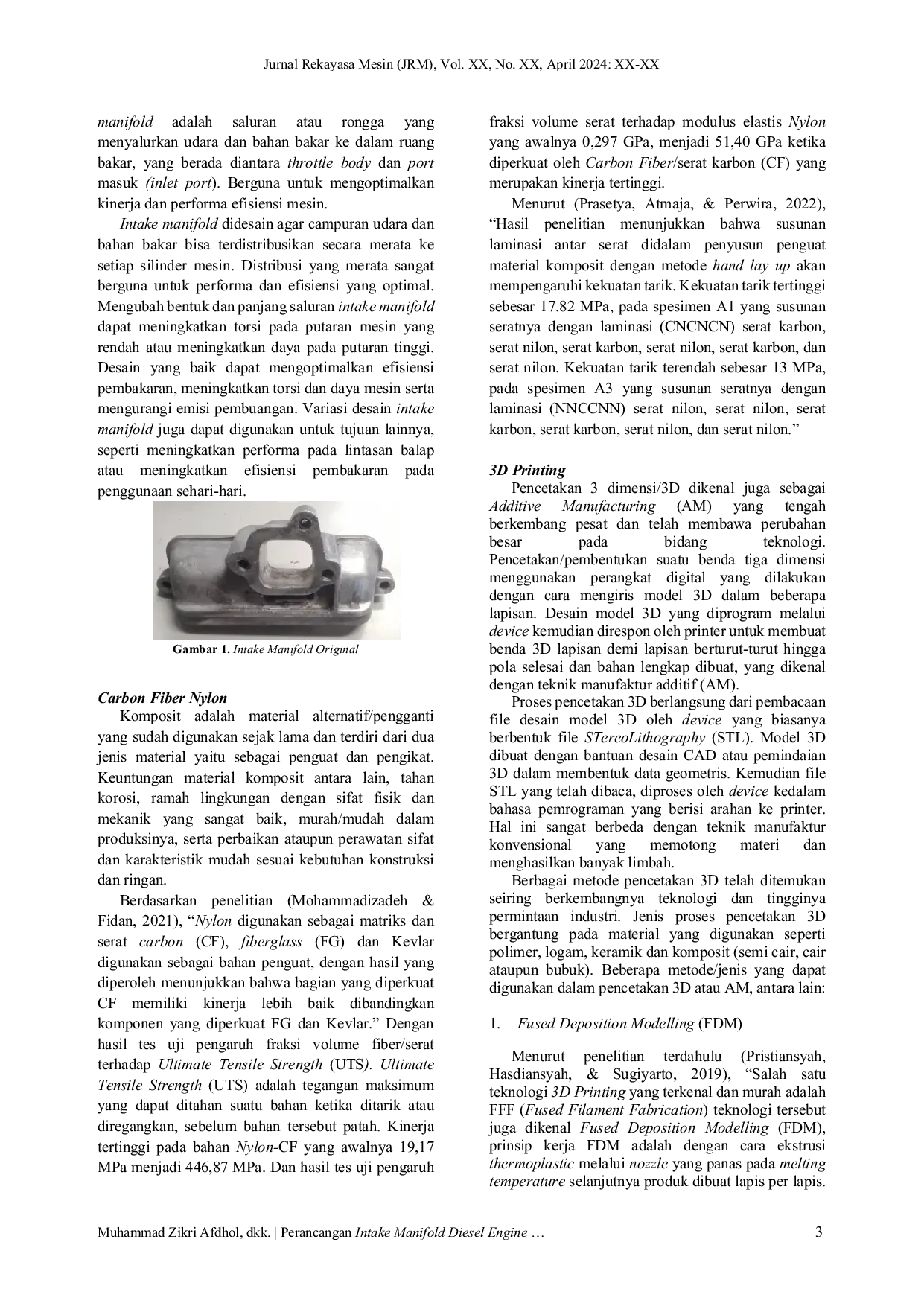 JURIS Perancangan Intake Manifold Diesel Engine Yanmar L48N6 dengan Metode Fused Deposition Modelling