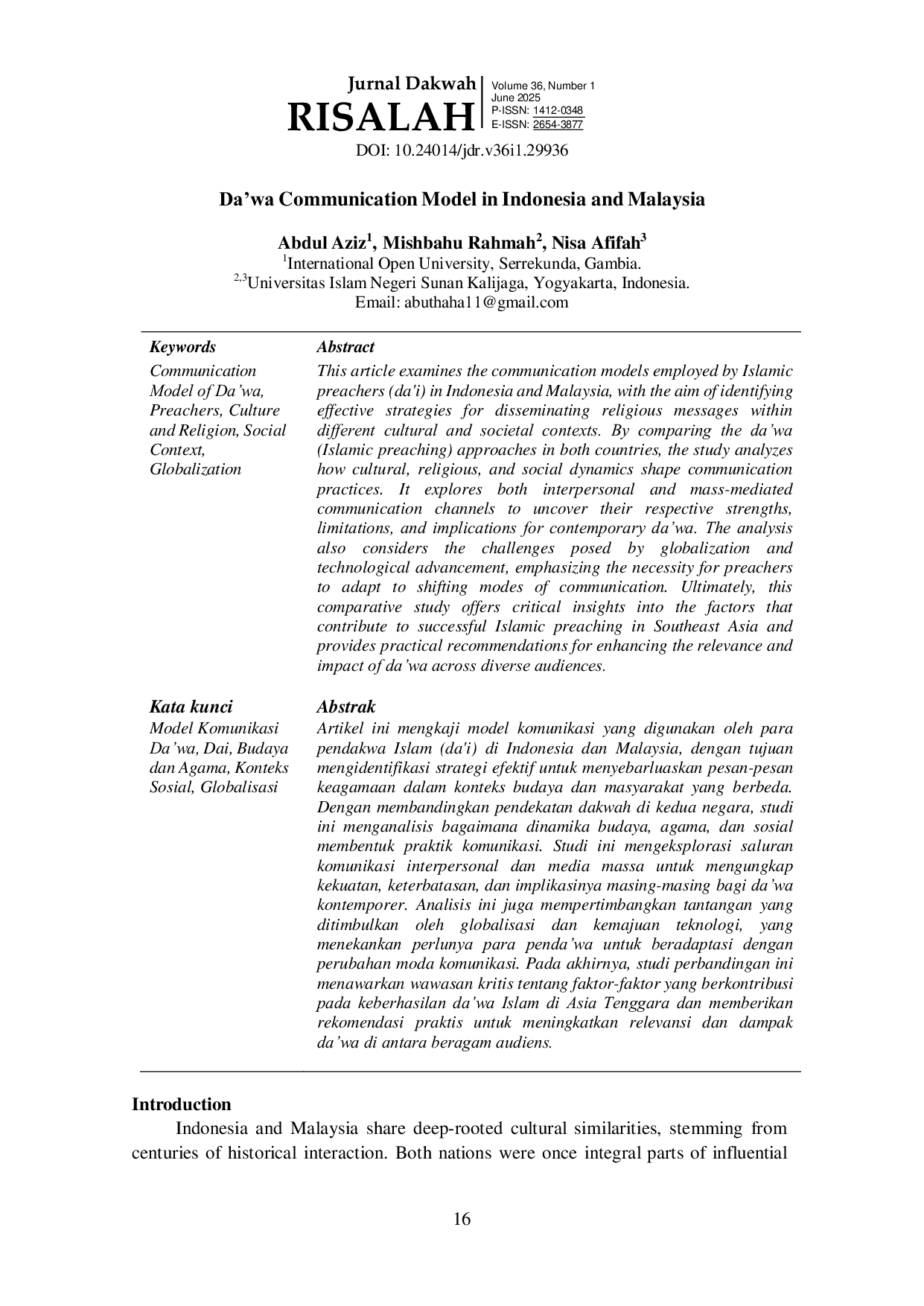 JURIS Da wa Communication Model in Indonesia and Malaysia