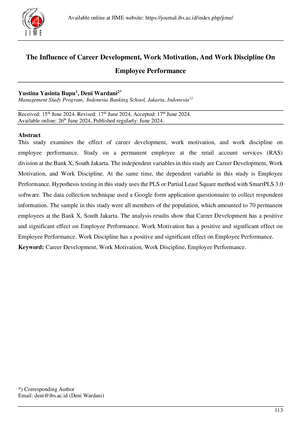 juris The Influence of Career Development Work Motivation And Work Discipline On Employee Performance