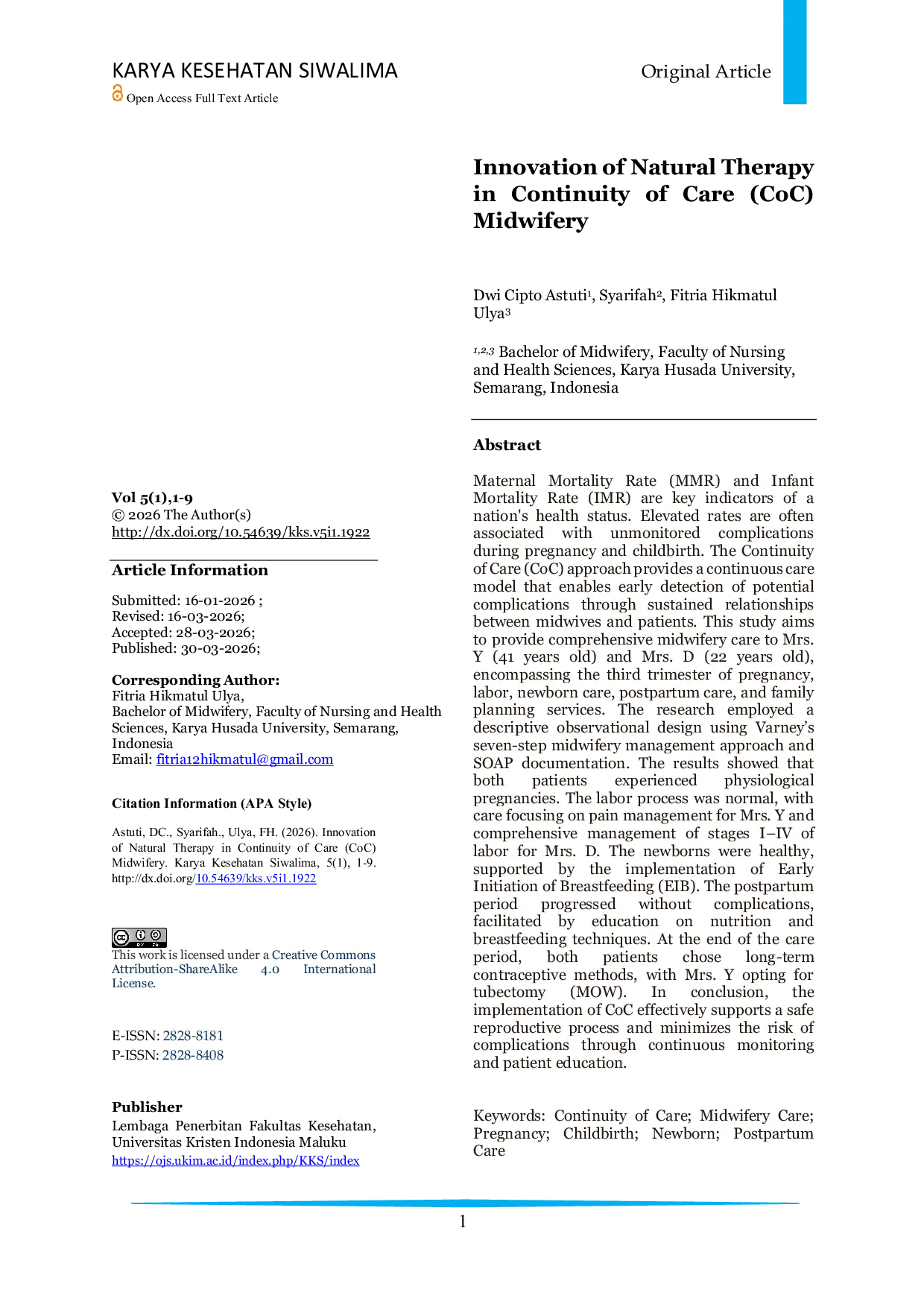 JURIS Innovation of Natural Therapy in Continuity of Care CoC Midwifery
