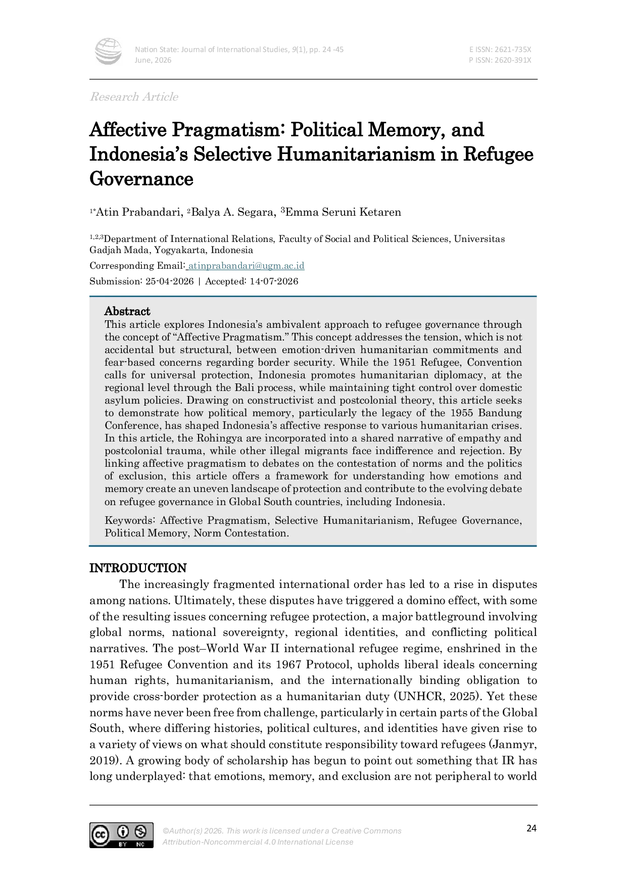 JURIS Affective Pragmatism Political Memory Emotions and Indonesia s Selective Humanitarianism in Refugee Governance