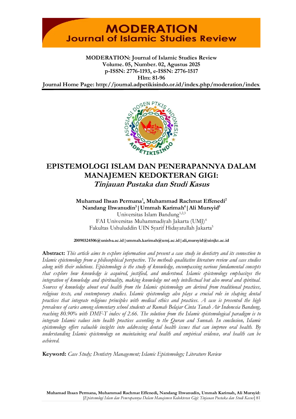 JURIS EPISTEMOLOGI ISLAM DAN PENERAPANNYA DALAM MANAJEMEN KEDOKTERAN GIGI Tinjauan Pustaka dan Studi Kasus