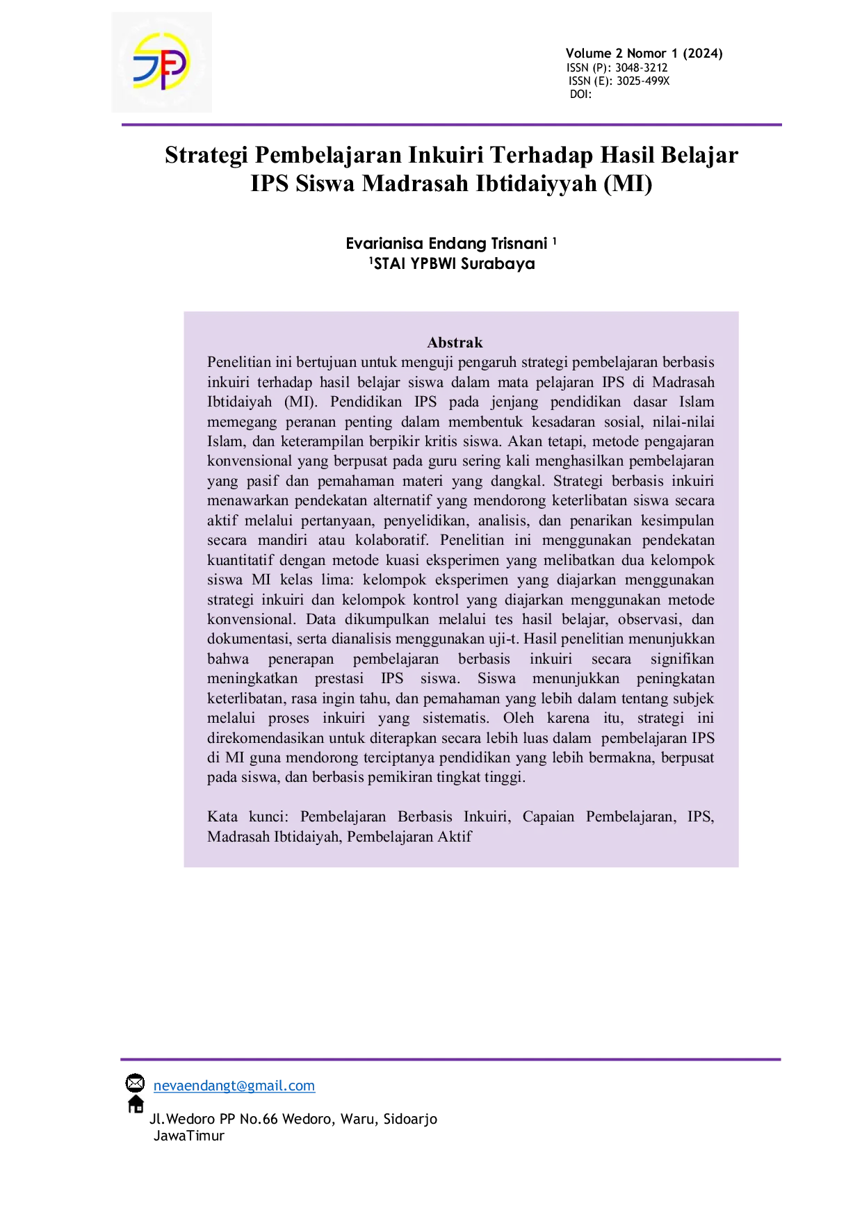 JURIS Strategi Pembelajaran Inkuiri terhadap Hasil Belajar IPS Siswa Madrasah Ibtidaiyyah