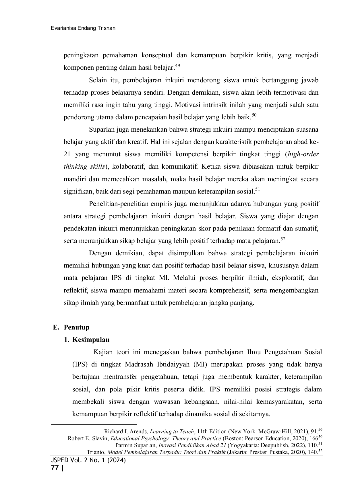 JURIS Strategi Pembelajaran Inkuiri terhadap Hasil Belajar IPS Siswa Madrasah Ibtidaiyyah