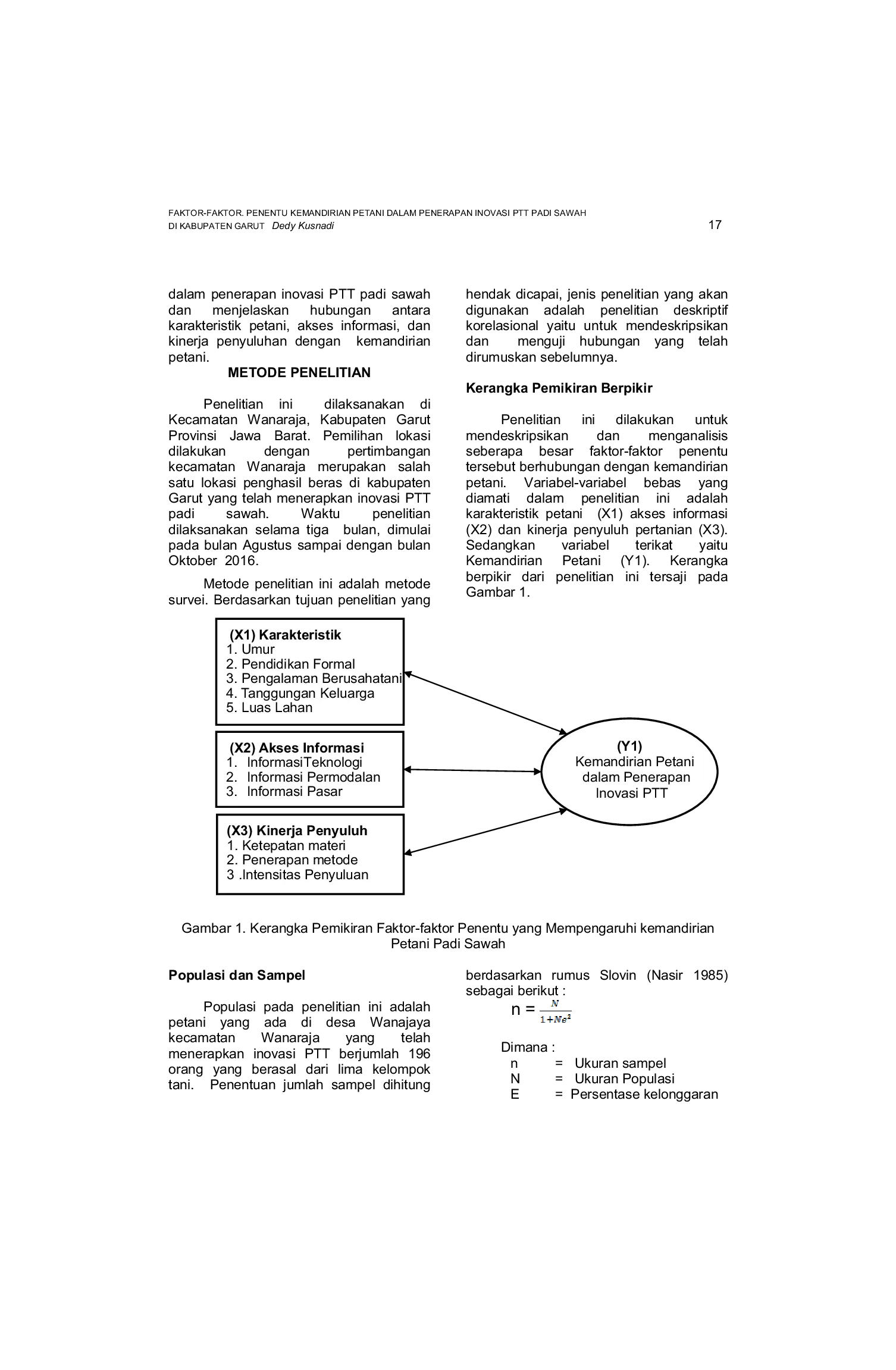 JURIS Factors Determining Farmers Independence in Applying Innovation of PTT Rice Field in Garut Regency