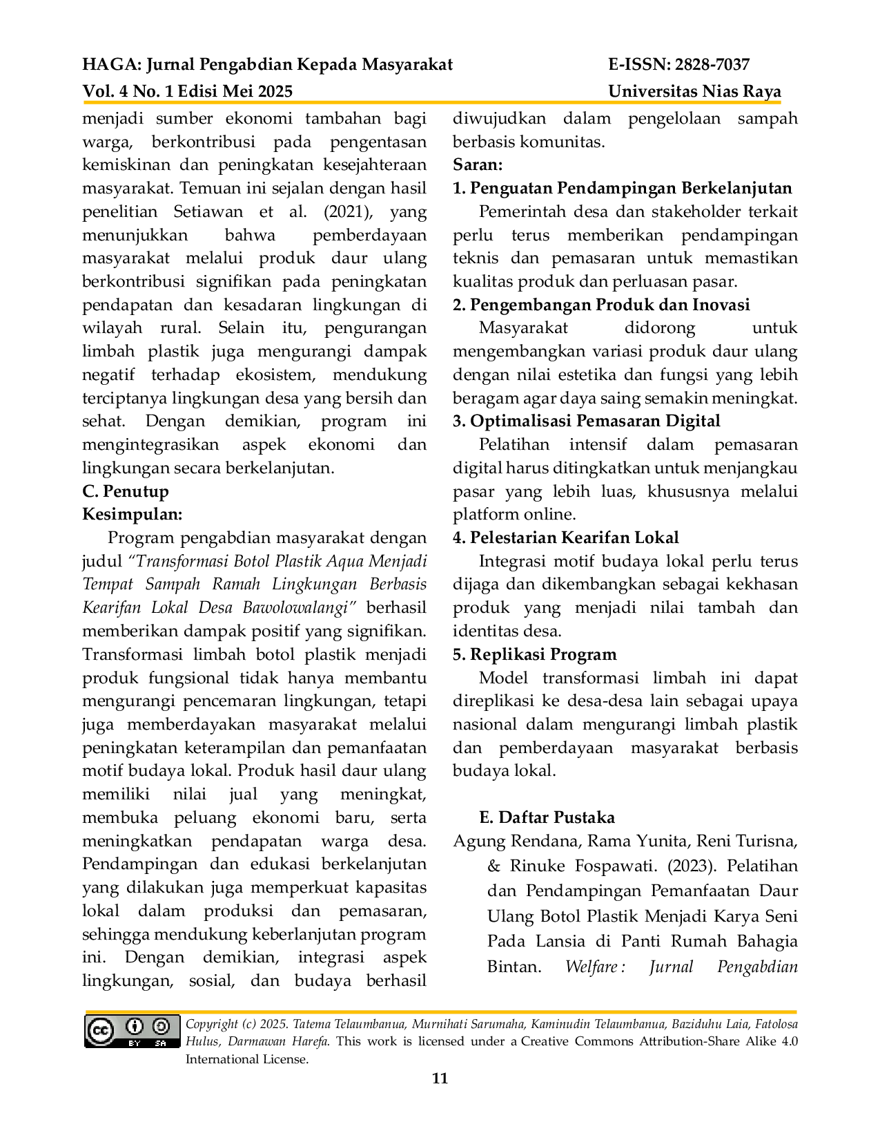 JURIS Transformasi Botol Plastik Aqua Menjadi Tempat Sampah Ramah Lingkungan Berbasis Kearifan Lokal Desa Bawolowalangi