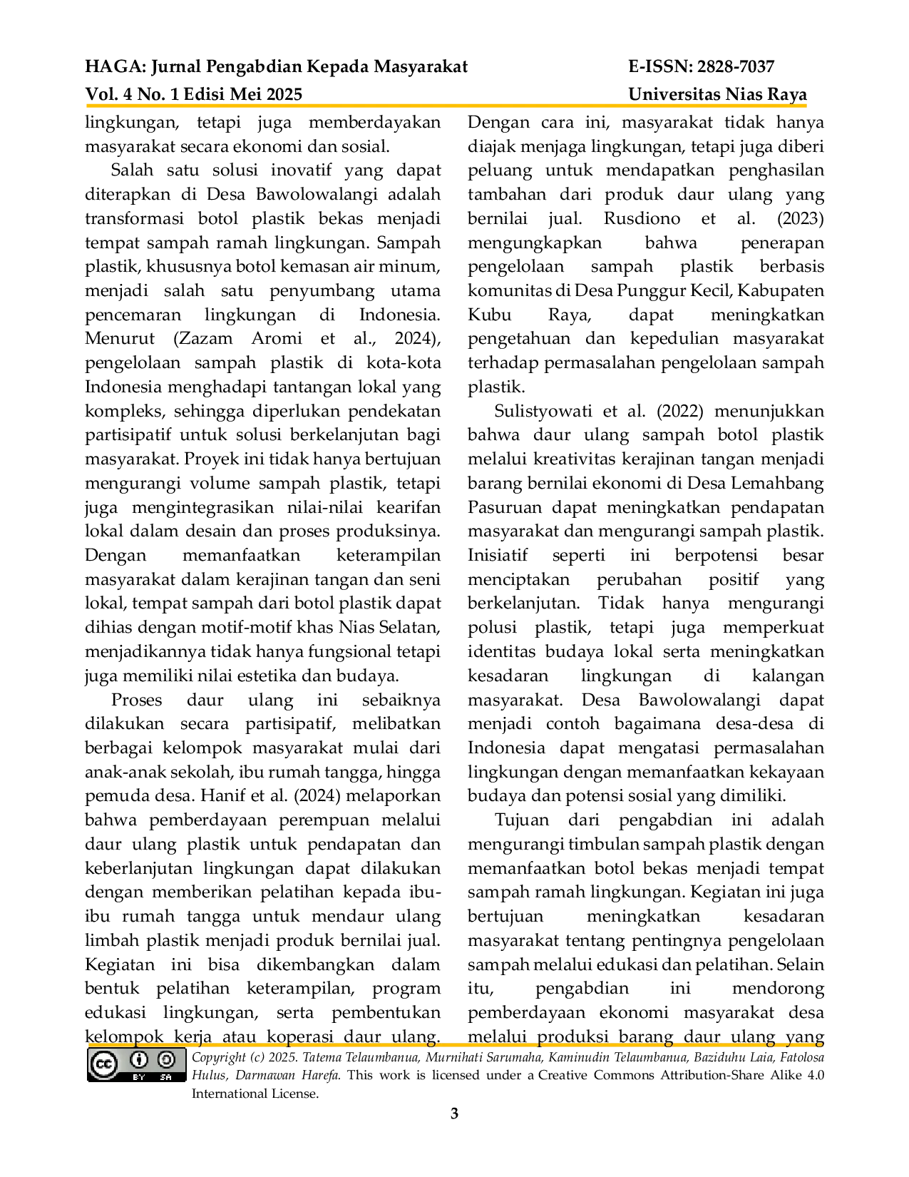 JURIS Transformasi Botol Plastik Aqua Menjadi Tempat Sampah Ramah Lingkungan Berbasis Kearifan Lokal Desa Bawolowalangi