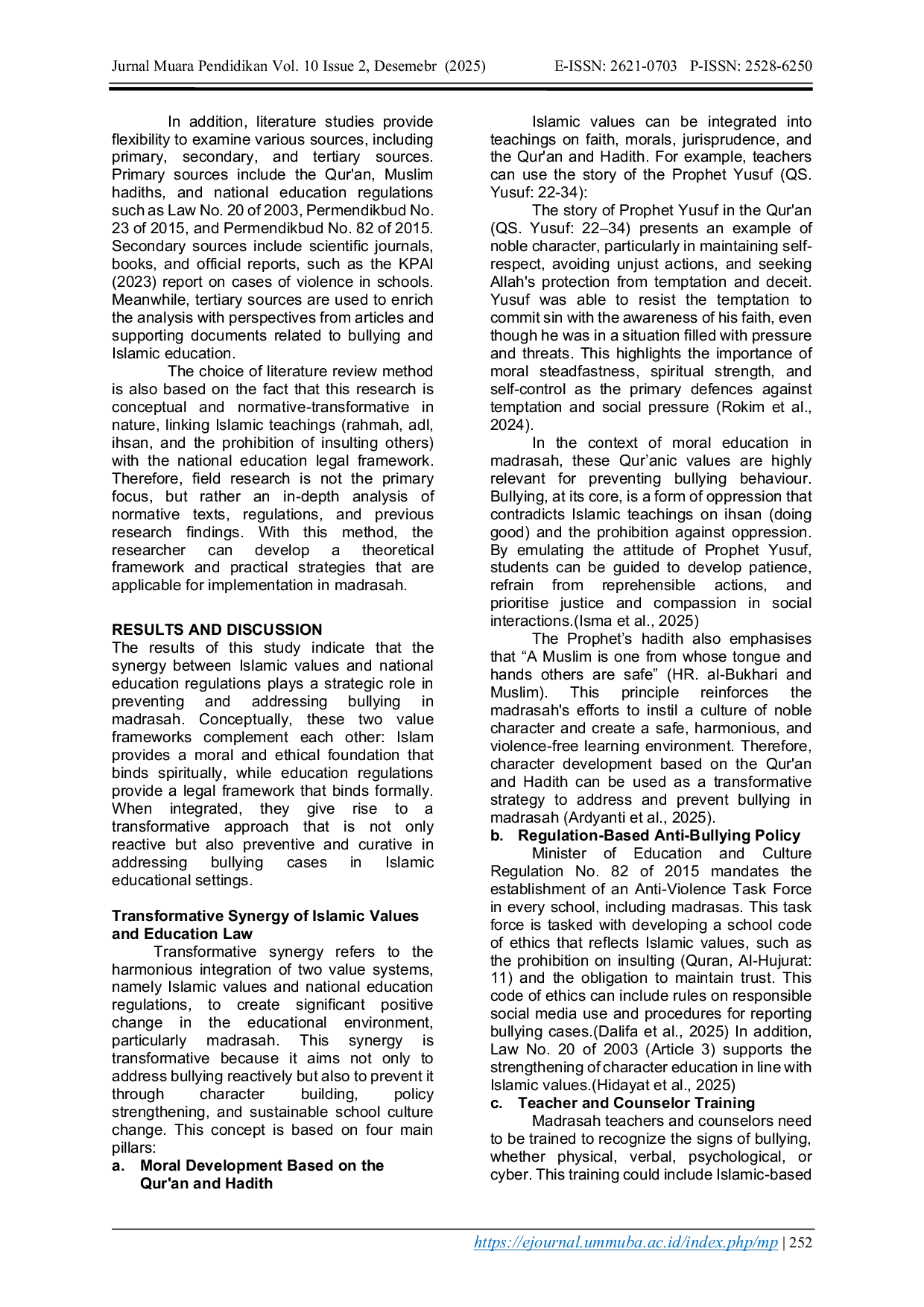 JURIS Transformative Synergy Between Islamic Values and Education Laws in Addressing Bullying in Madrasah