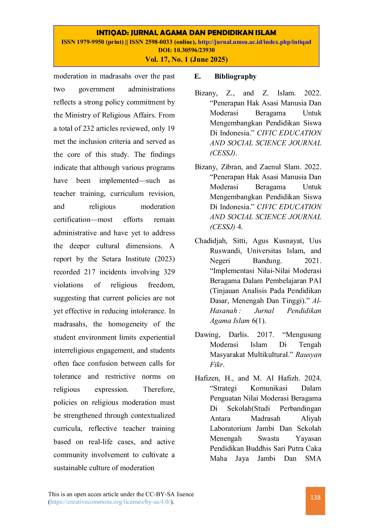 JURIS Mainstreaming Religious Moderation in Madrasah Environments Policy Analysis at the Ministry on Religious Affairs of the Republic of Indonesia