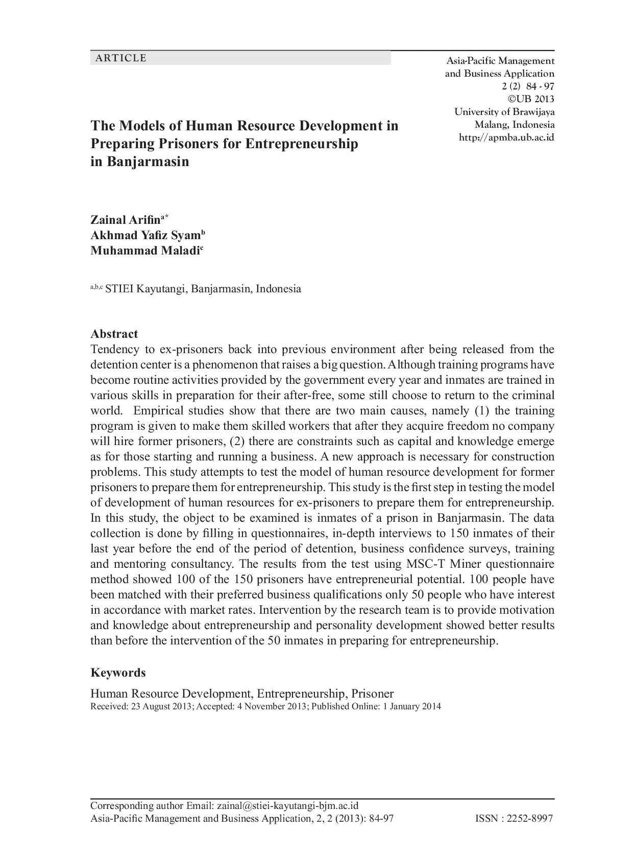 JURIS The Models of Human Resource Development in Preparing Prisoners for Entrepreneurship in Banjarmasin