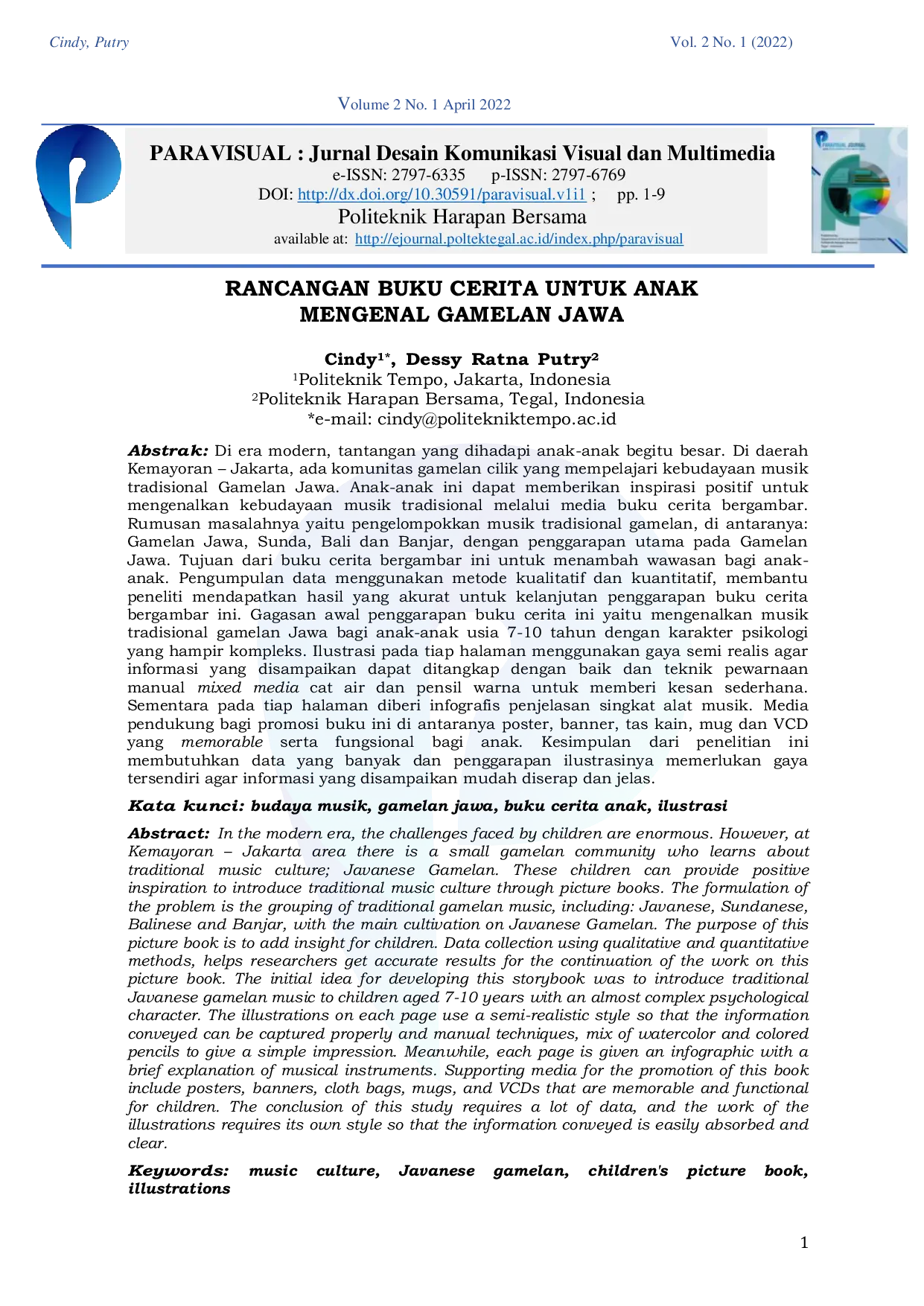 JURIS Rancangan Buku Cerita Untuk Anak Mengenal Gamelan Jawa