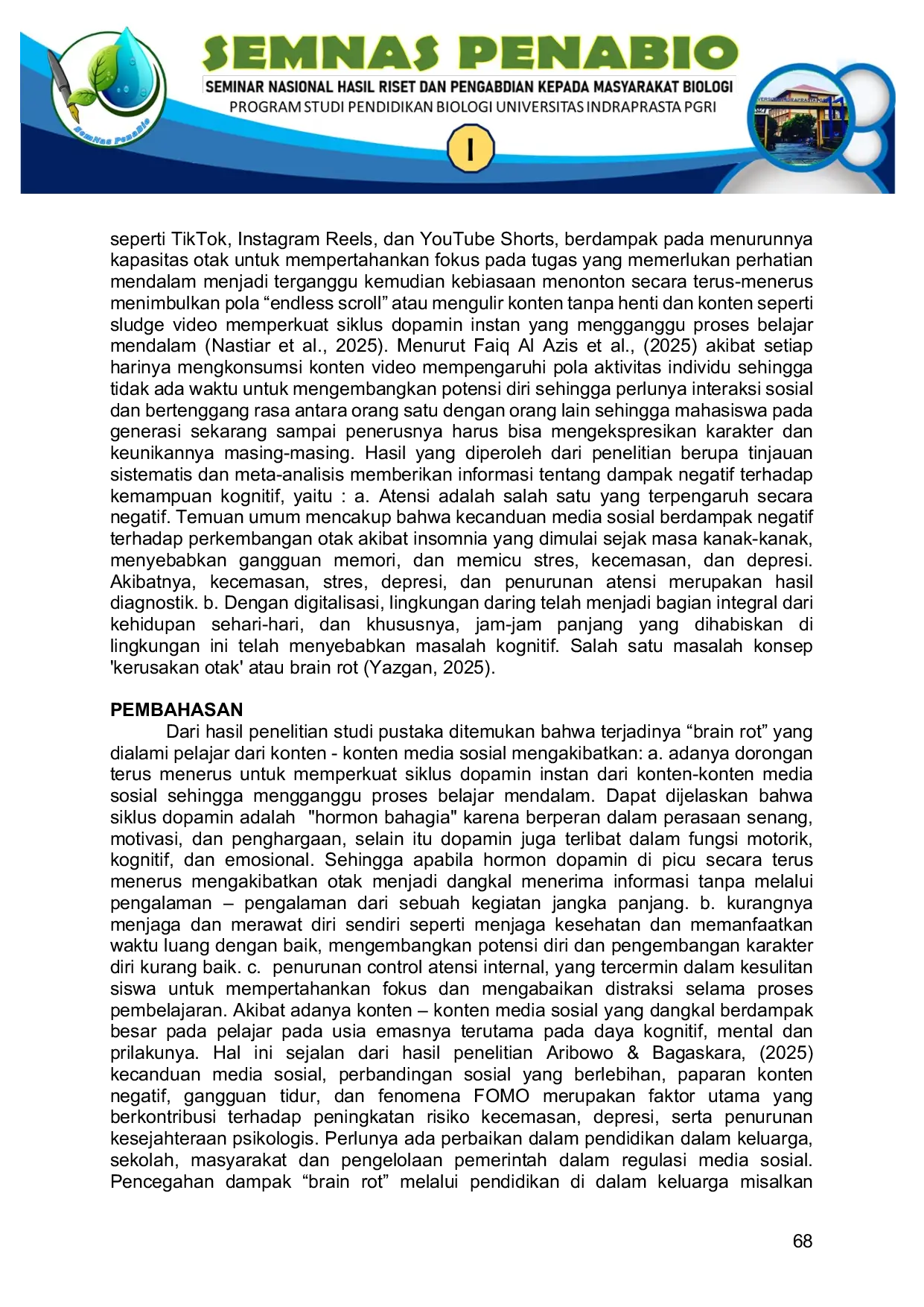 JURIS Brain Rot Dampak Dan Solusi Pada Pelajar Indonesia Di Generasi Emas 2045