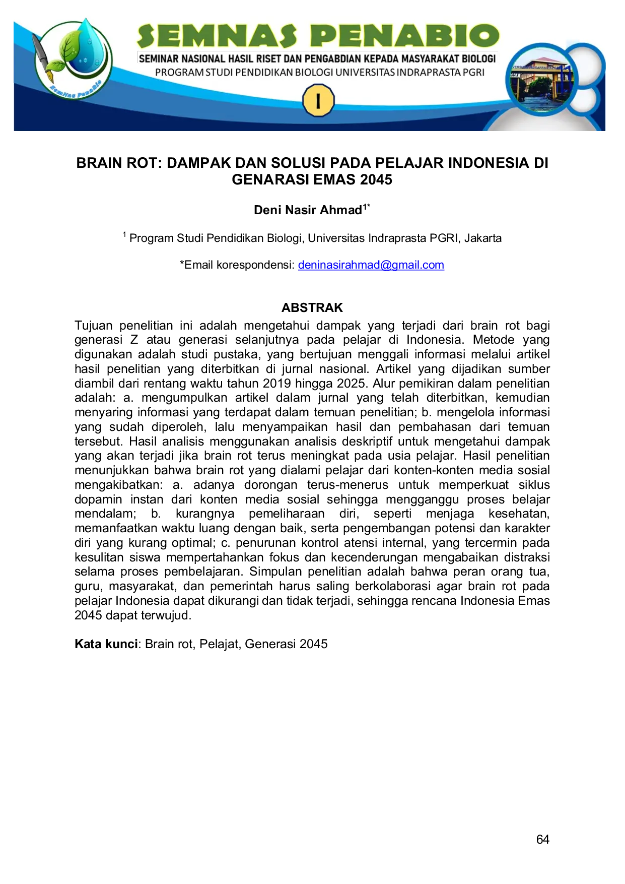 JURIS Brain Rot Dampak Dan Solusi Pada Pelajar Indonesia Di Generasi Emas 2045