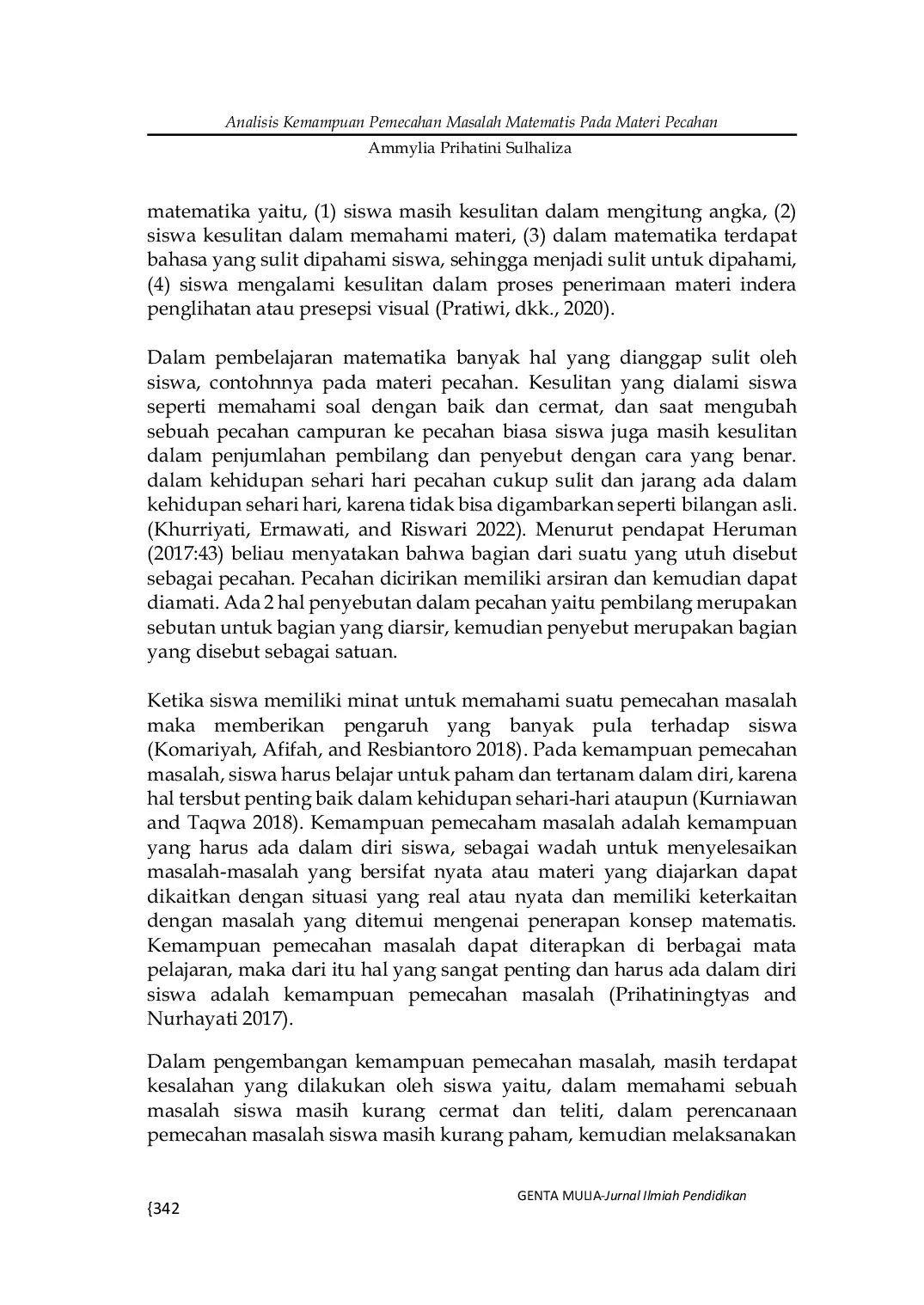 JURIS Analisis Kemampuan Pemecahan Masalah Matematis Pada Materi Pecahan Kelas III Sdn Sinomwidodo 01