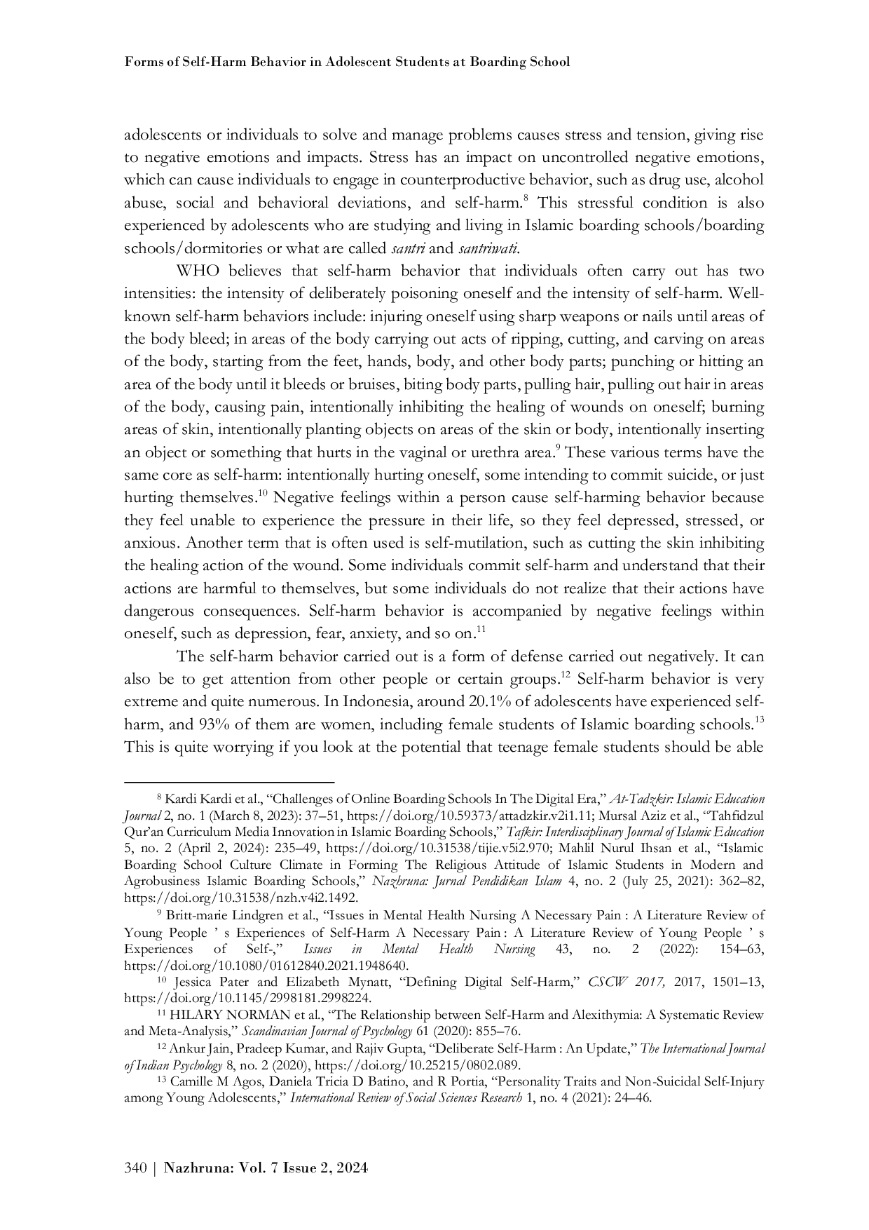 JURIS Forms of Self Harm Behavior in Adolescent Students at Boarding School
