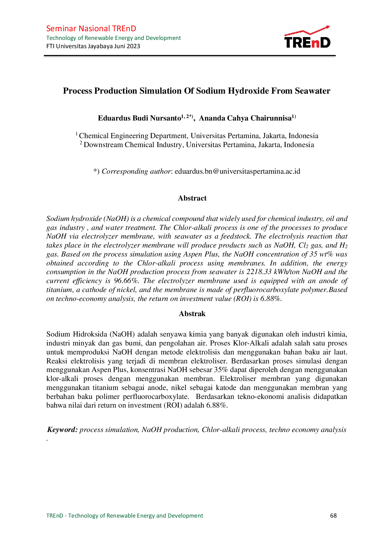 JURIS Process Production Simulation Of Sodium Hydroxide From Seawater