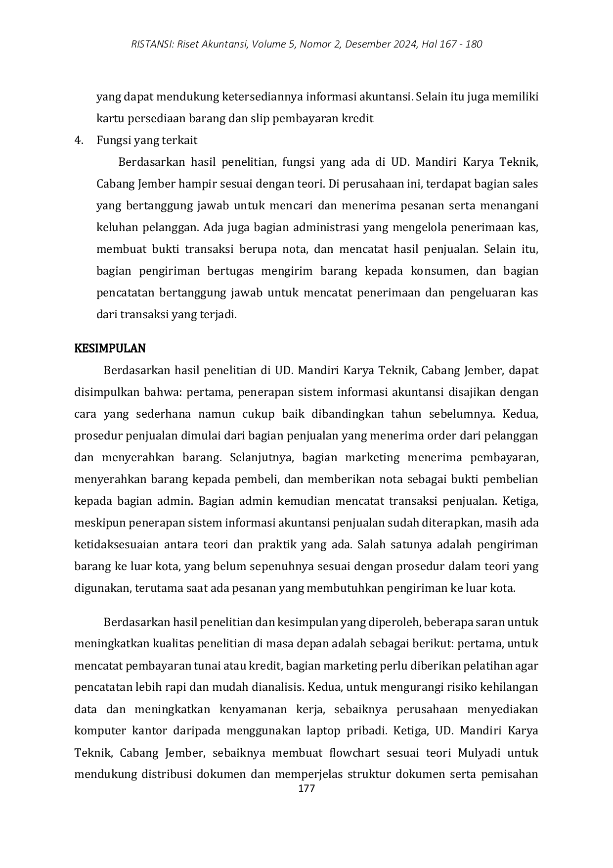 JURIS Analisis Penerapan Sistem Informasi Akuntansi Penjualan Pada Ud Mandiri Karya Teknik Cabang Jember