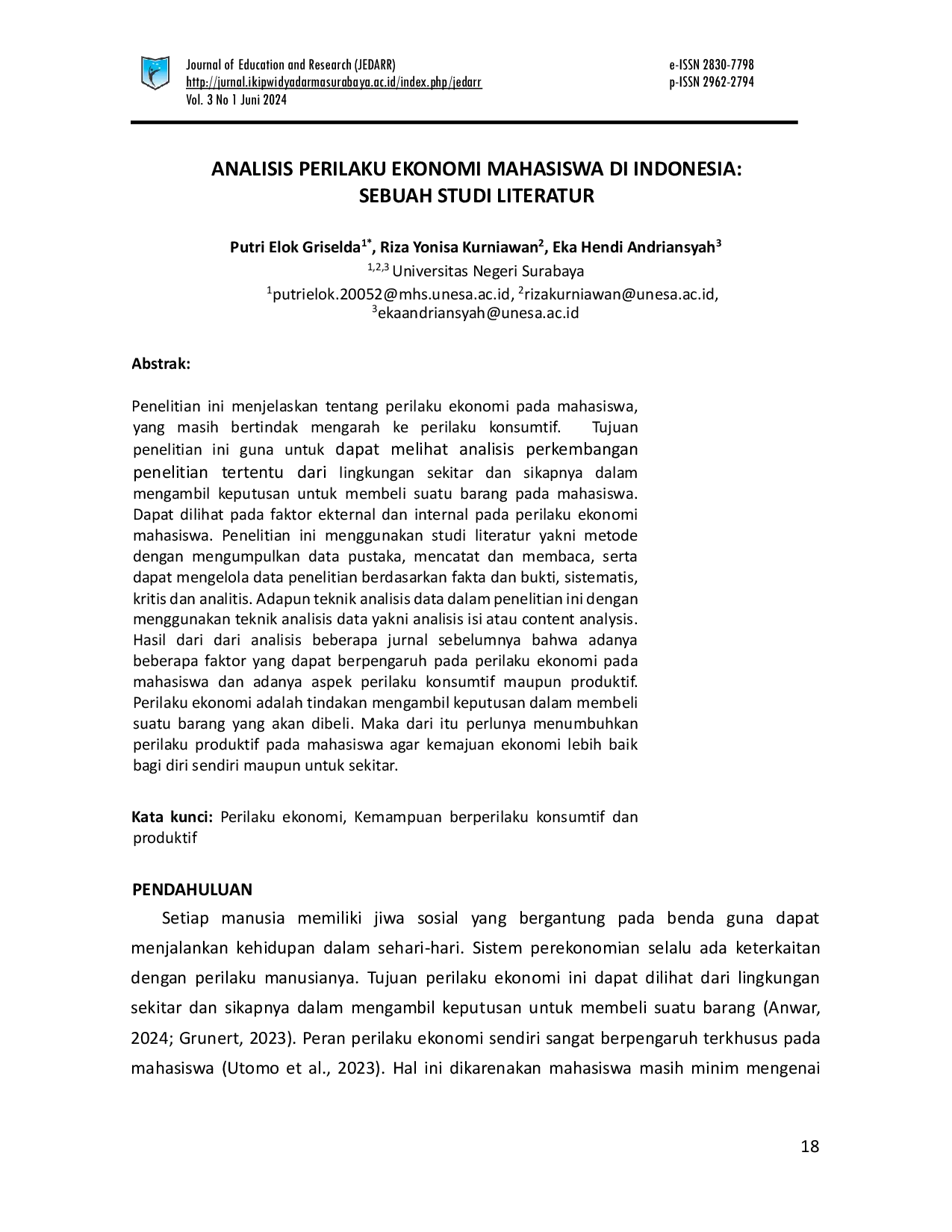 JURIS Analisis Perilaku Ekonomi Mahasiswa di Indonesia Sebuah Studi Literatur