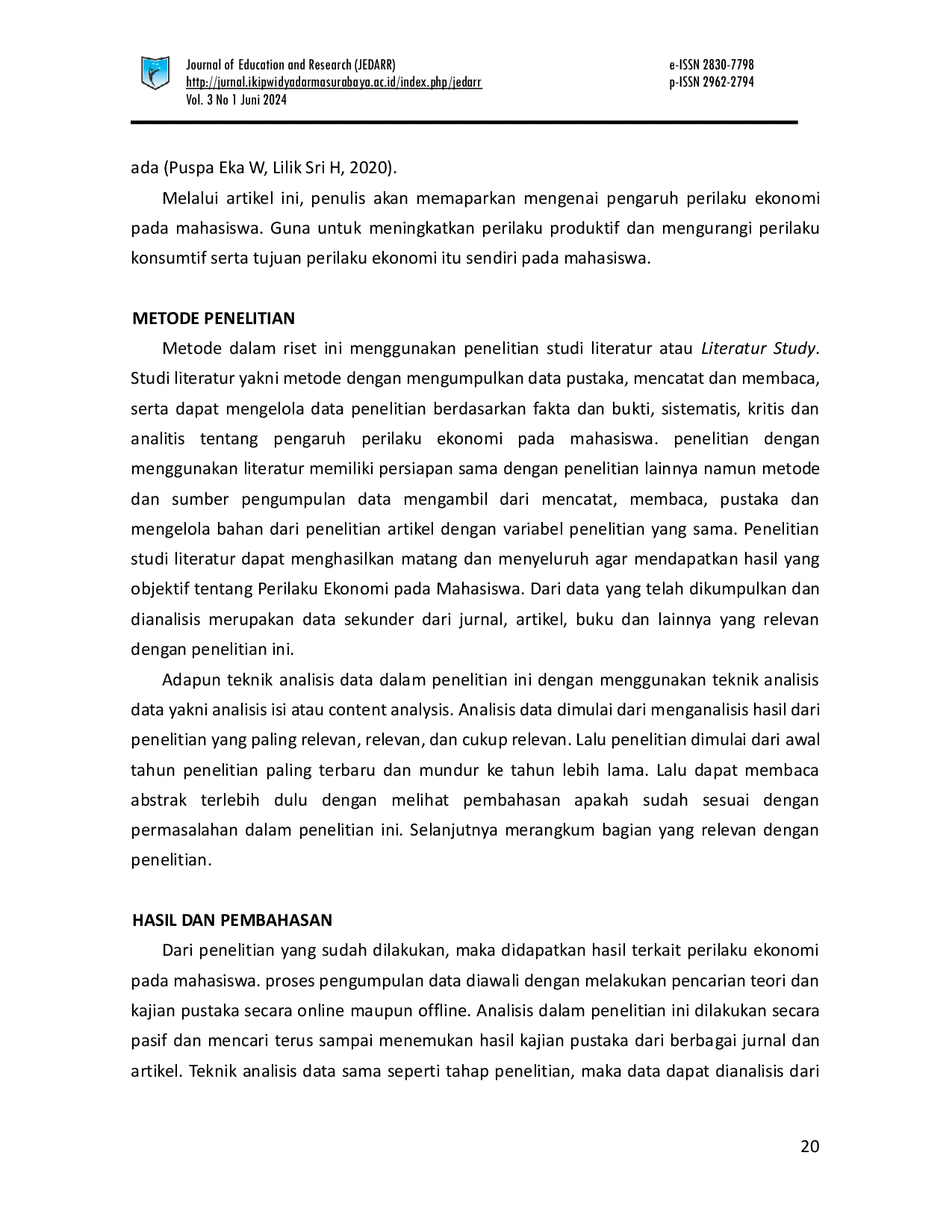 JURIS Analisis Perilaku Ekonomi Mahasiswa di Indonesia Sebuah Studi Literatur