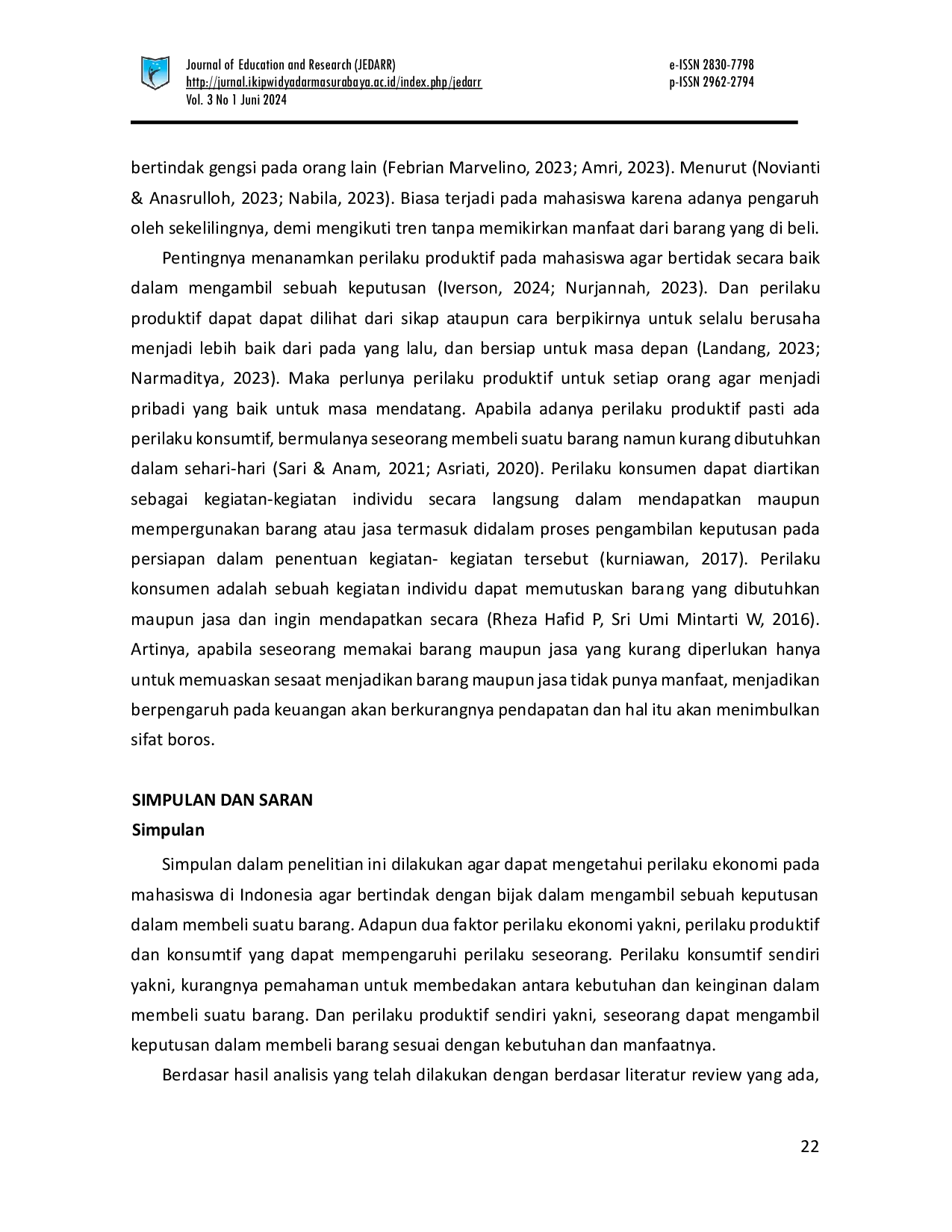 JURIS Analisis Perilaku Ekonomi Mahasiswa di Indonesia Sebuah Studi Literatur