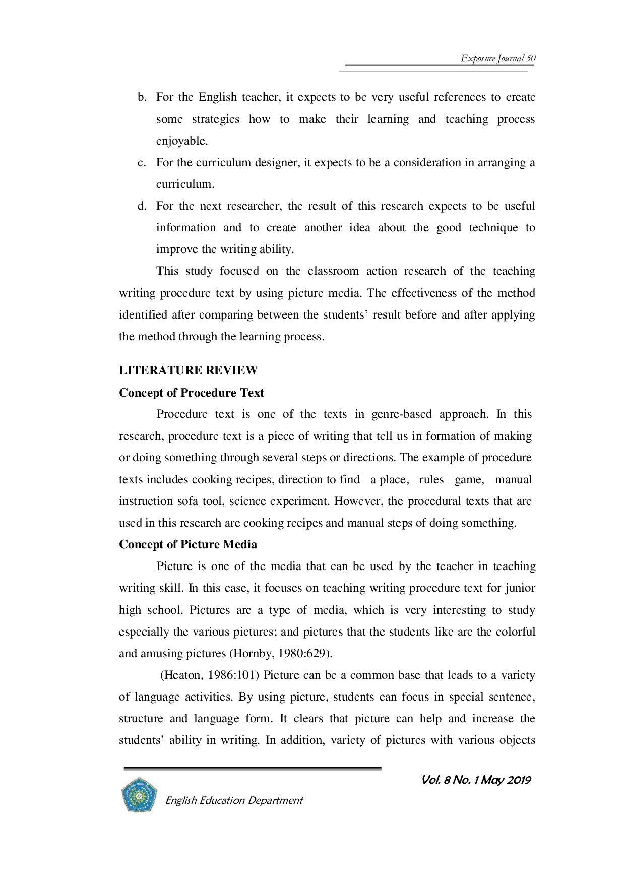 JURIS Using Picture Media to Enhance Writing Ability in Procedure Text