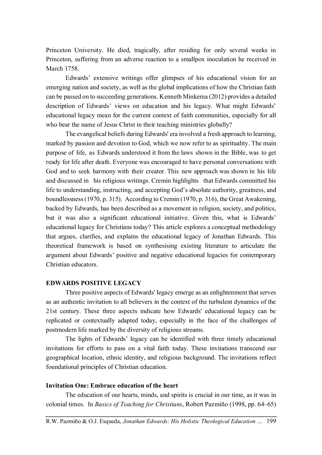 JURIS Jonathan Edwards His Holistic Theological Education Legacy of Lights and Shadows