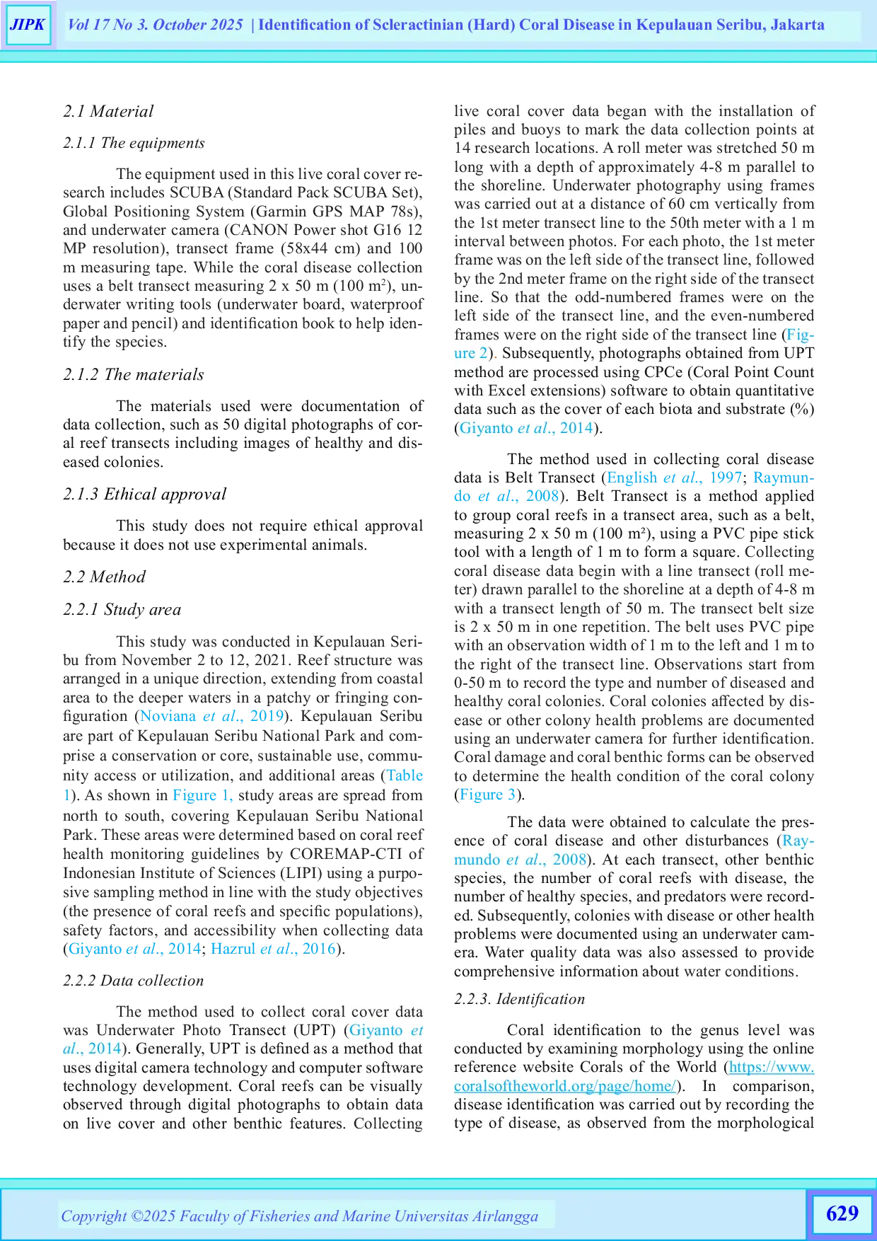 JURIS Identification of Hard Coral Disease Scleractina in Seribu Islands