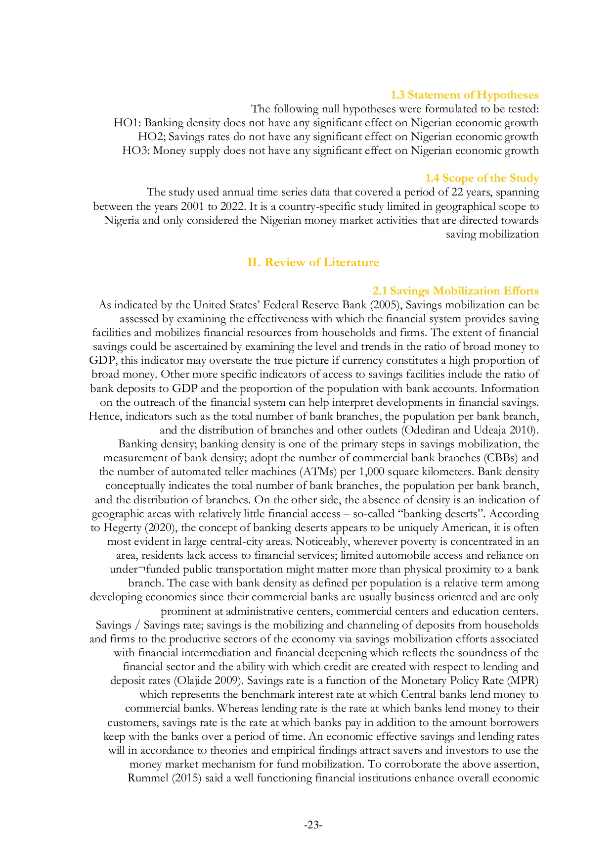 JURIS Savings Mobilization Efforts of the Nigerian Money Market and Economic Growth