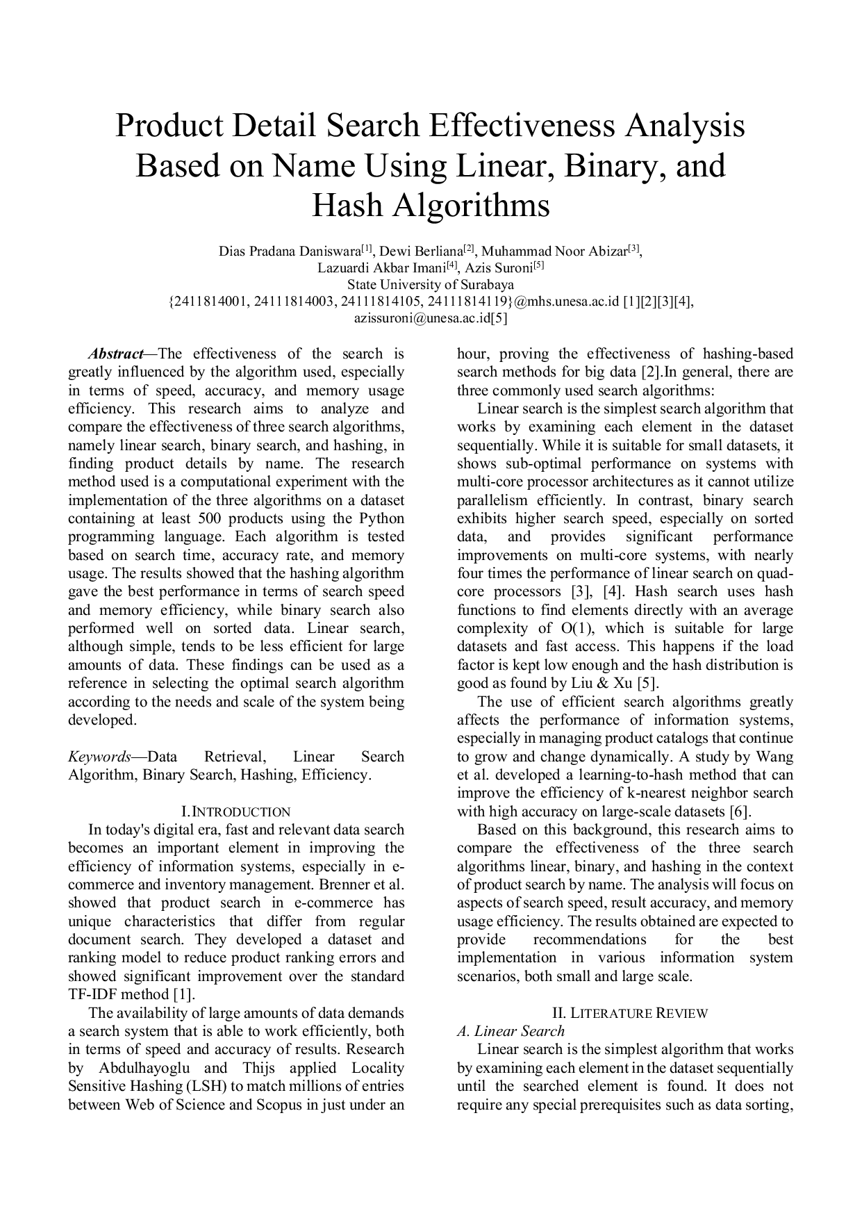 JURIS Product Detail Search Effectiveness Analysis Based on Name Using Linear Binary and Hash Algorithms