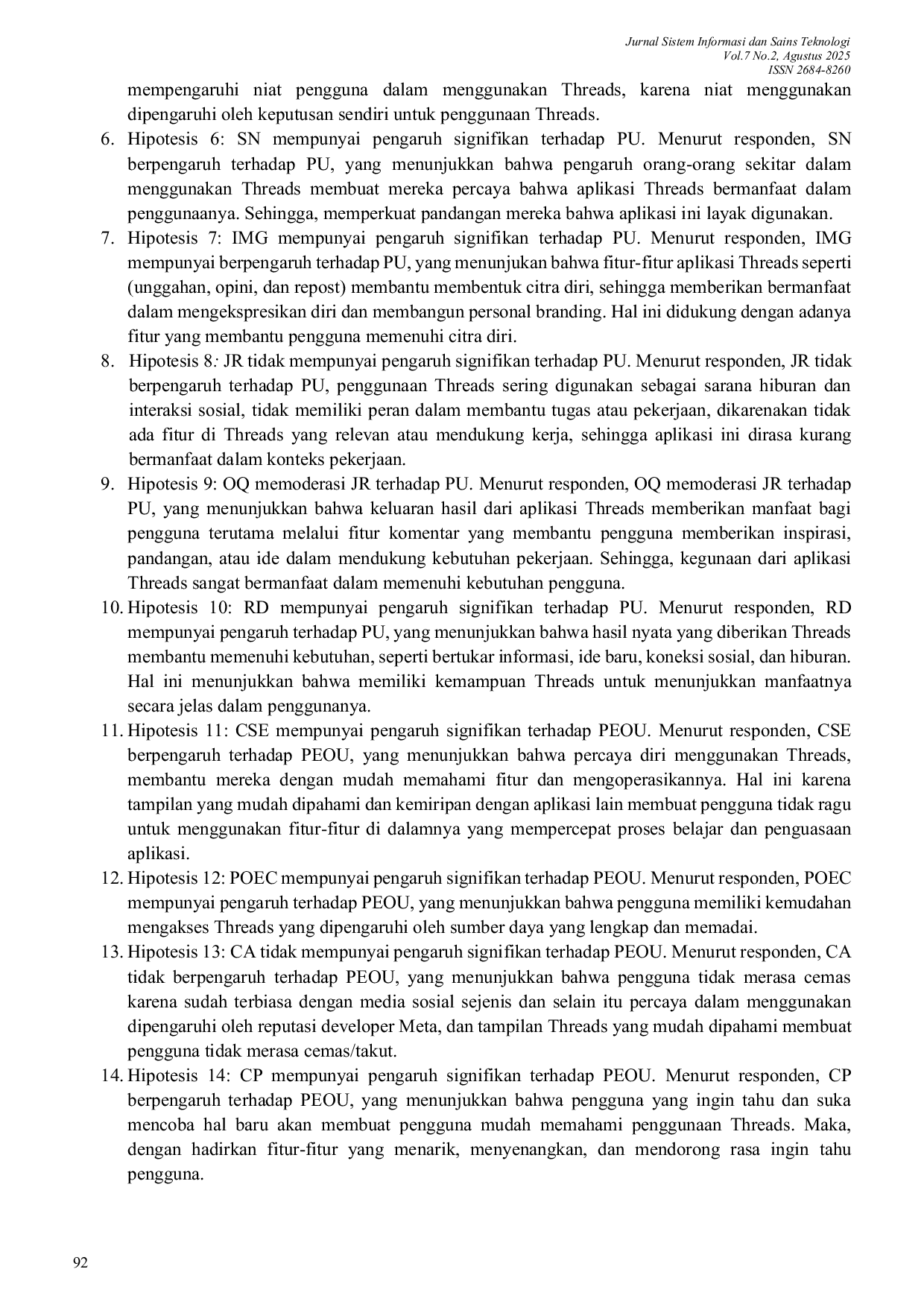 JURIS Penggunaan Technology Acceptance Model TAM 3 Untuk Mengukur Tingkat Penerimaan Aplikasi Threads Pada Kalangan Remaja