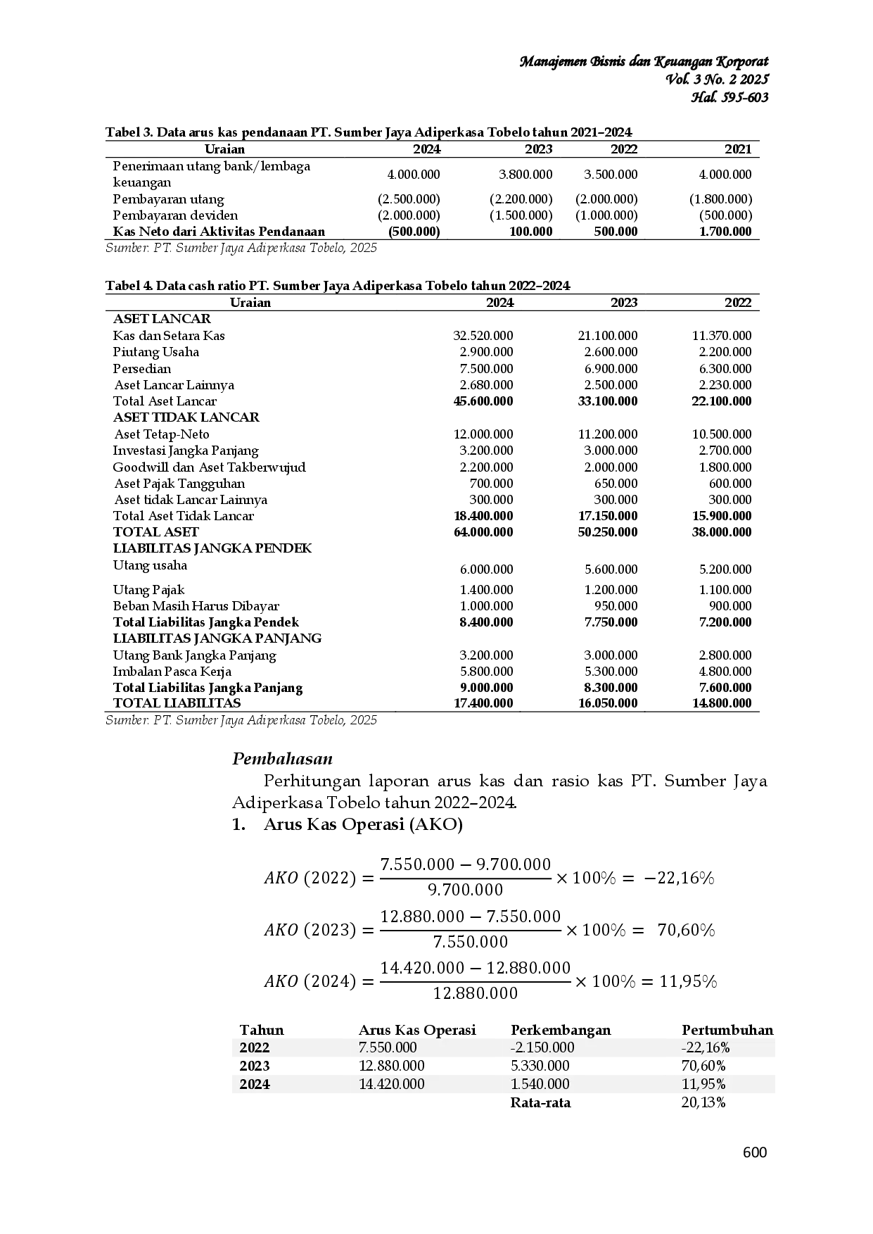 JURIS Analisis Laporan Arus Kas Untuk Mengukur Tingkat Likuiditas Pada Pt Sumber Jaya Adiperkasa Kota Tobelo Tahun 2022 2024