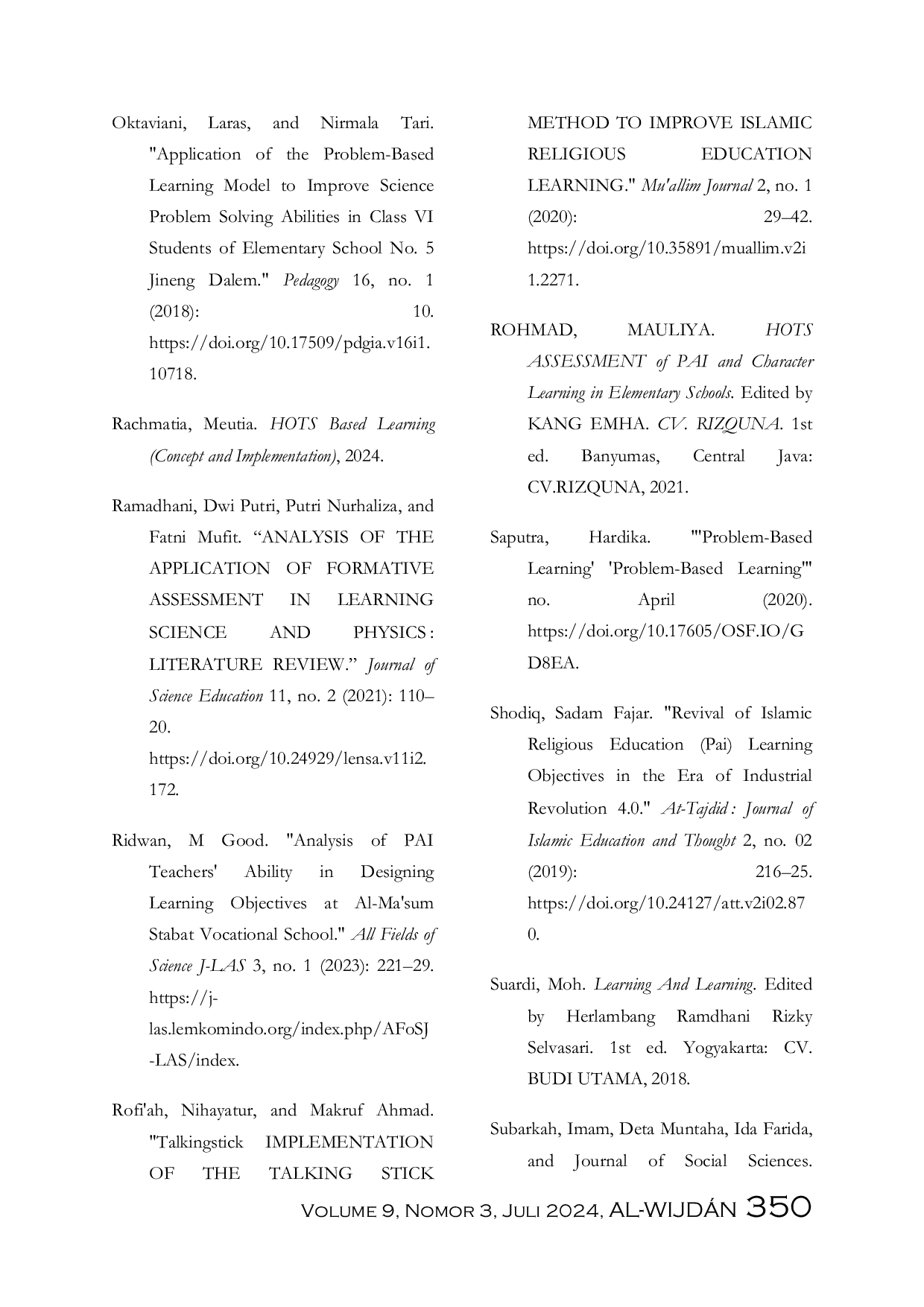 JURIS Islamic Religious Education PAI Learning Assessment Based On Higher Order Thinking Skills HOTS At SMK Muhammadiyah 5 Jember