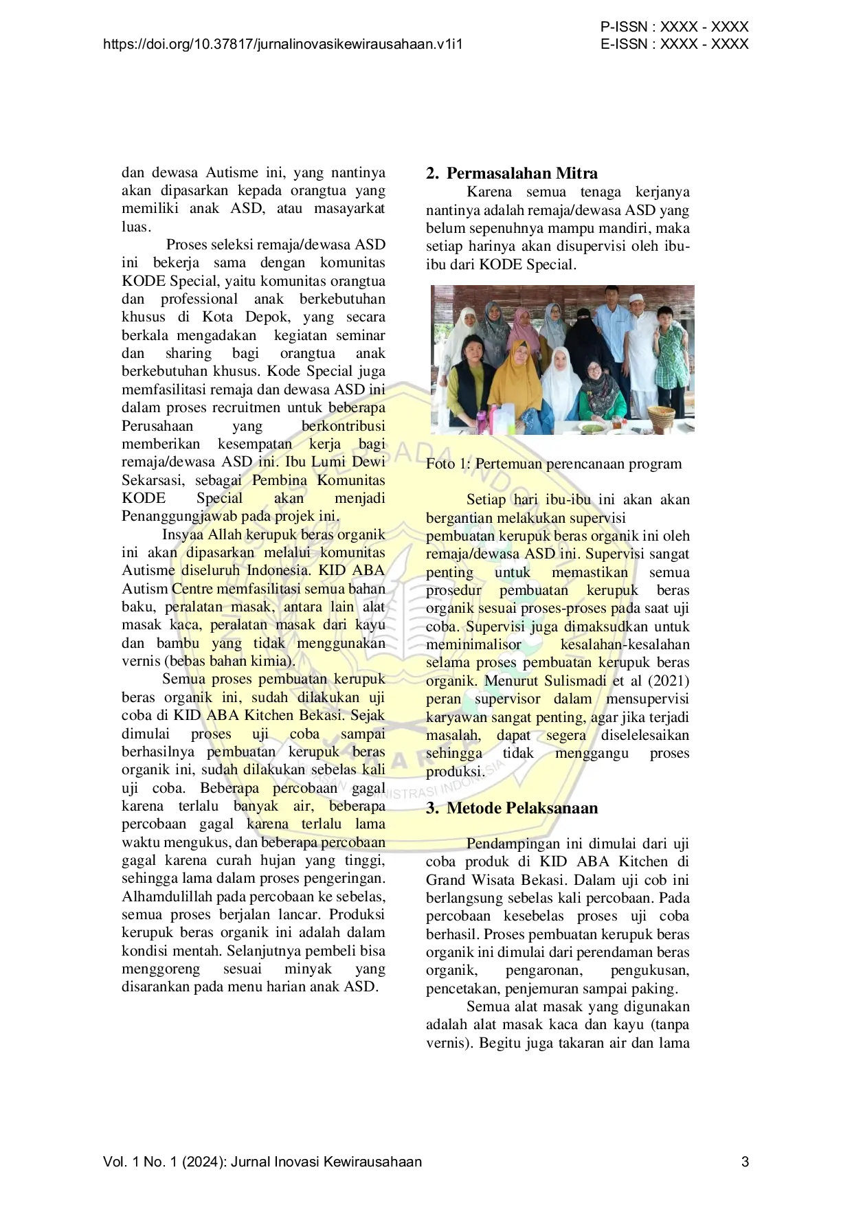 JURIS Pendampingan pembuatan kerupuk Beras Organik Pada Remaja Dewasa Autism Spectrum Disorder Di Depok Jawa Barat