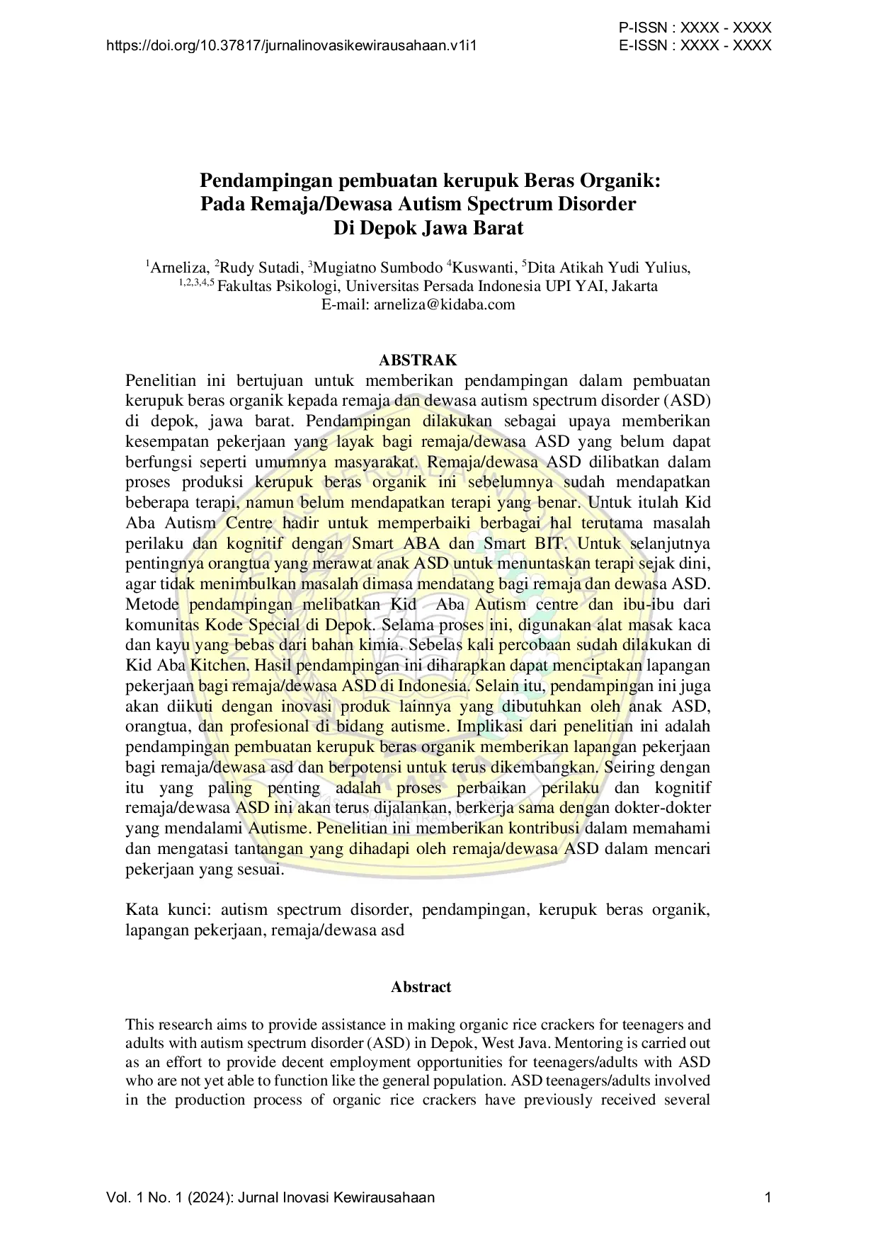 JURIS Pendampingan pembuatan kerupuk Beras Organik Pada Remaja Dewasa Autism Spectrum Disorder Di Depok Jawa Barat