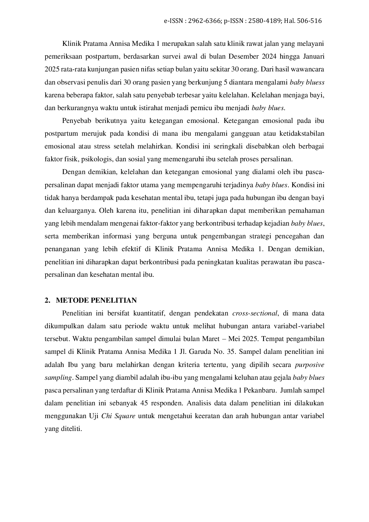 JURIS Hubungan Kelelahan dan Ketegangan Emosional dengan Baby Blues pada Ibu Postpartum