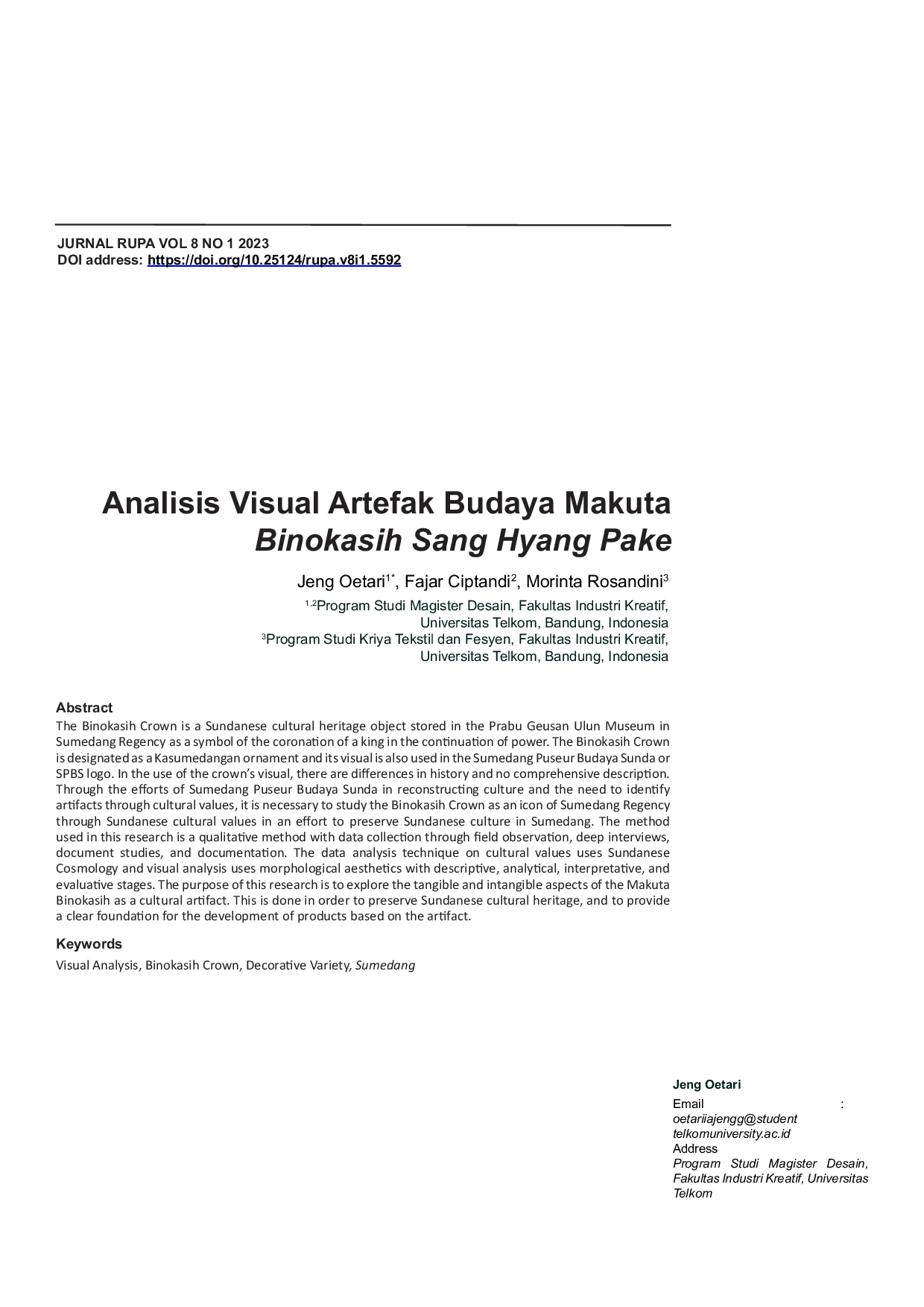 JURIS Analisis Visual Artefak Budaya Makuta Binokasih Sang Hyang Pake