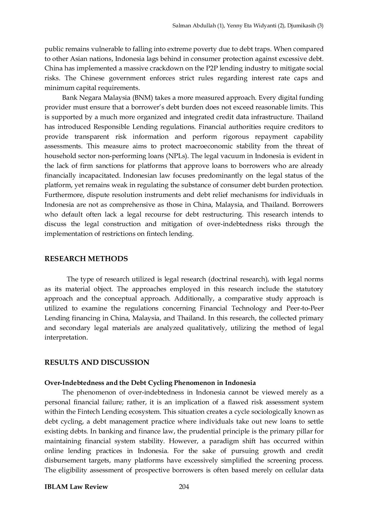 JURIS Mitigation of Over Indebtedness Risk in Online Lending A Comparative Analysis of Regulatory Frameworks in China Malaysia and Thailand