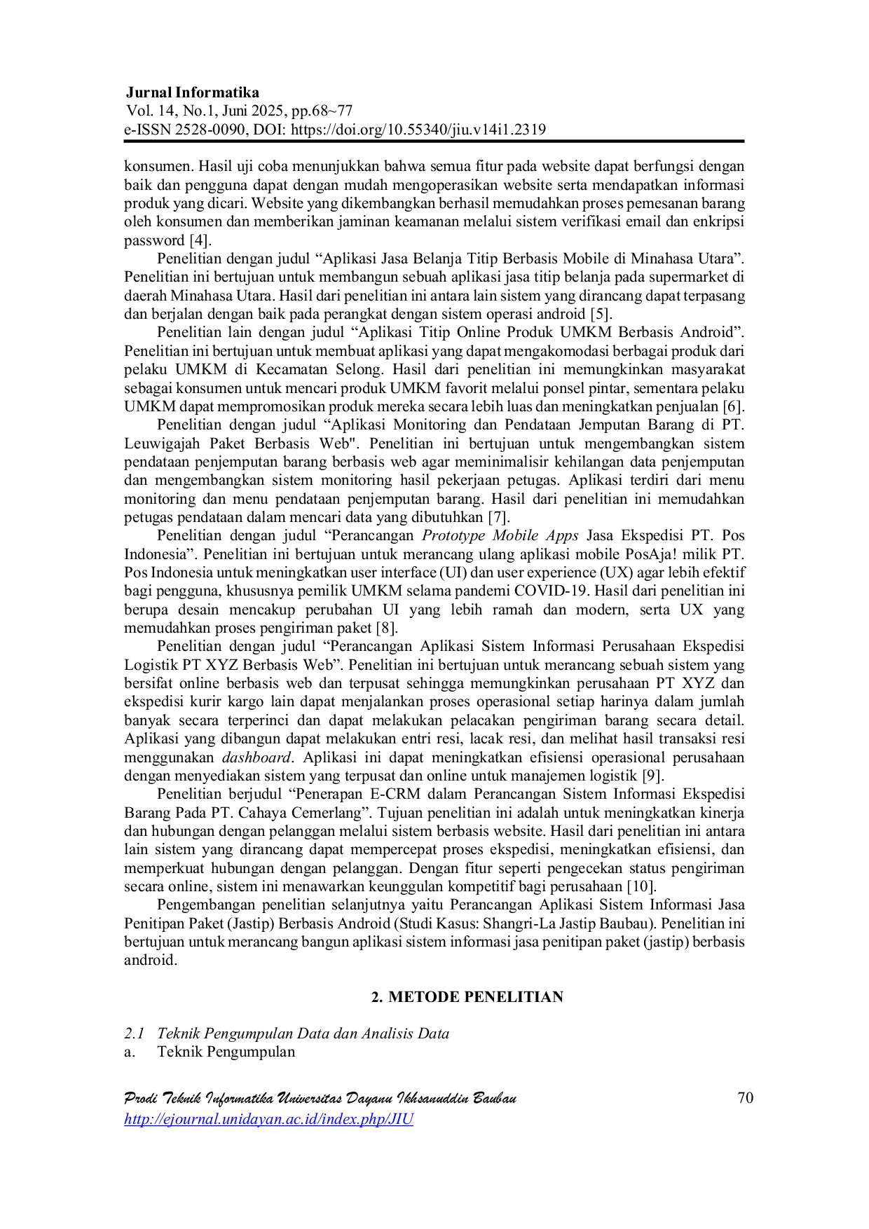 JURIS Pengembangan Aplikasi Jasa Titip Jastip Berbasis Android untuk Mendukung Sistem Informasi Layanan Pengiriman