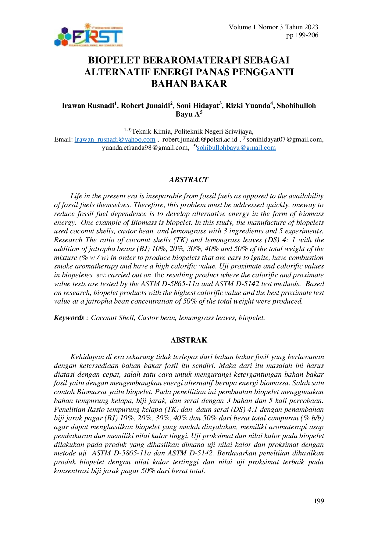 JURIS Biopelet Beraromaterapi Sebagai Alternatif Energi Panas Pengganti Bahan Bakar