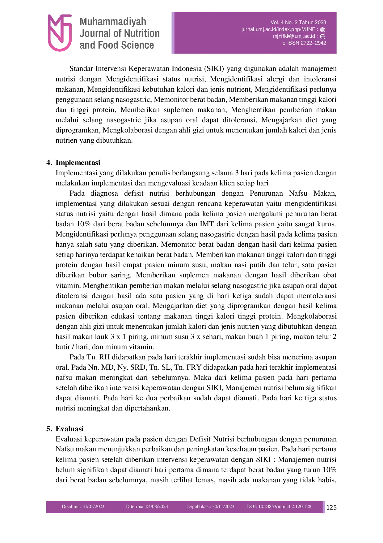 JURIS Laporan Kasus Pada Pasien Tuberkulosis Paru dengan Masalah Keperawatan Defisit Nutrisi di RSUD Prof Dr H Aloei Saboe Kota Gorontalo