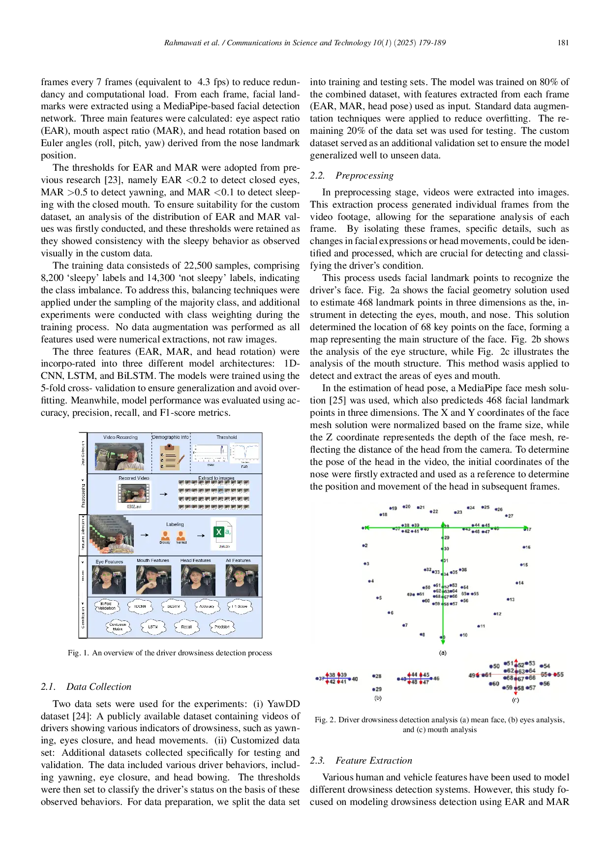 JURIS Evaluating the effectiveness of facial actions features for the early detection of driver drowsiness in driving safety monitoring system