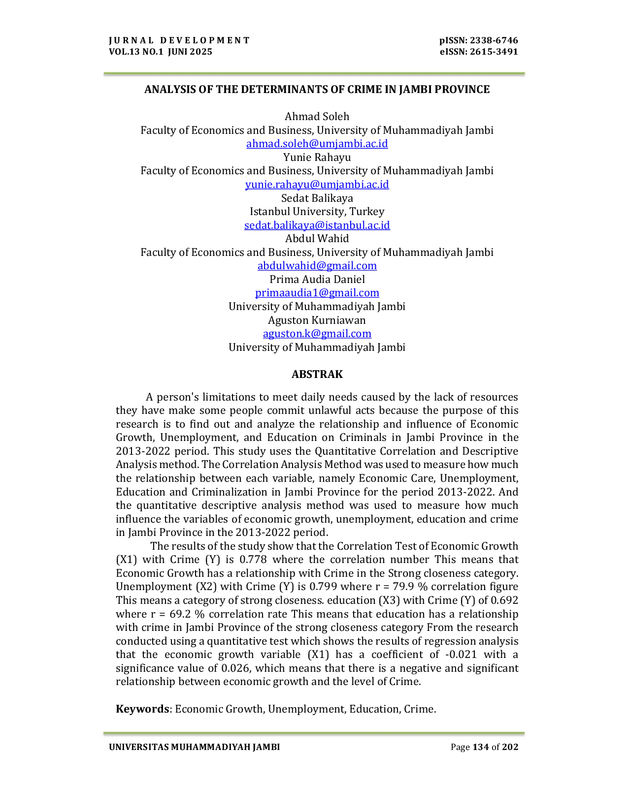 JURIS Analysis Of The Determinants Of Crime In Jambi Province
