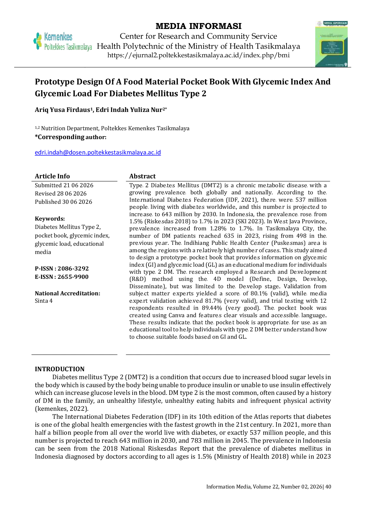 JURIS Prototype Design Of A Food Material Pocket Book With Glycemic Index And Glycemic Load For Diabetes Mellitus Type 2
